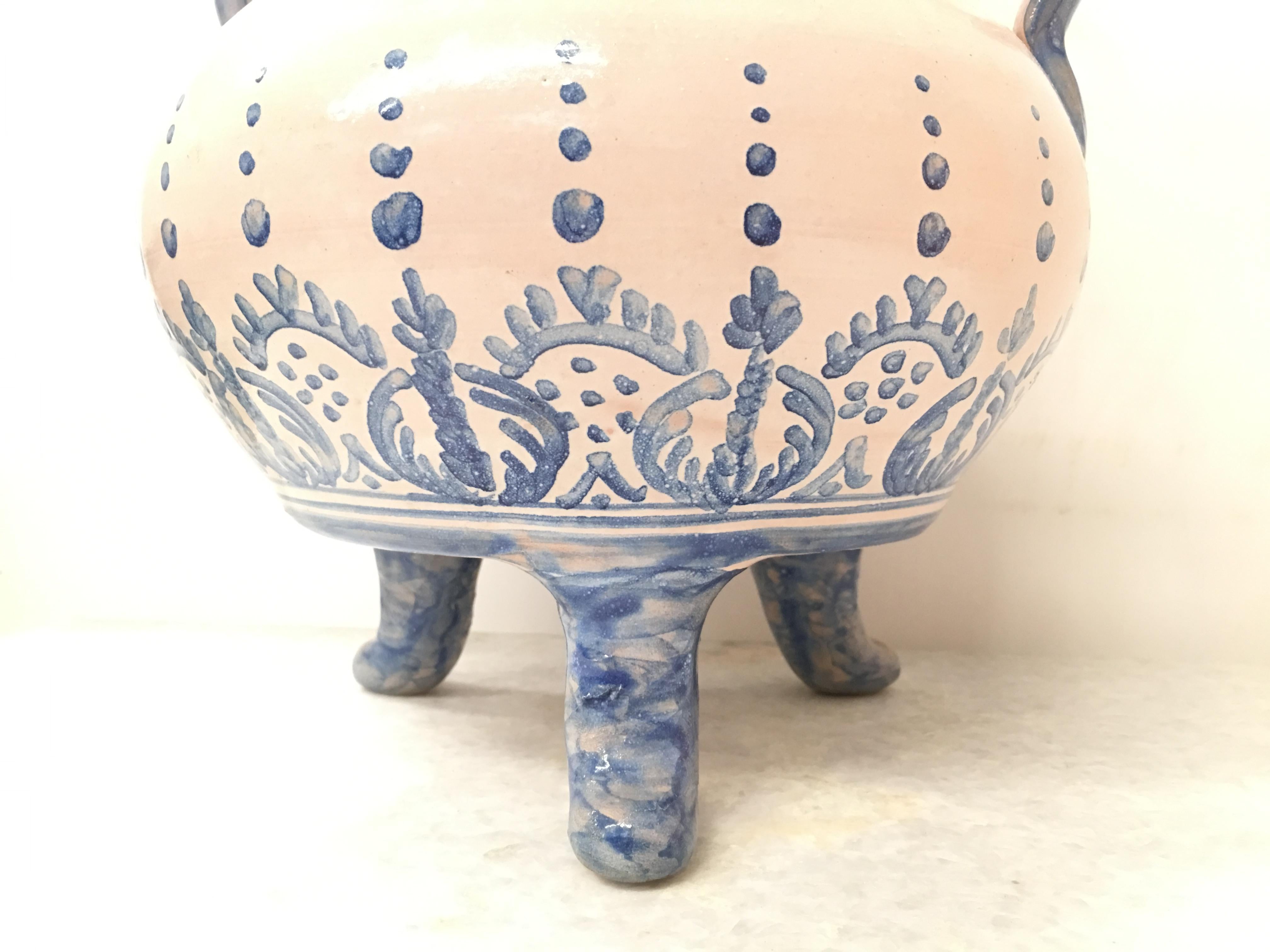 20th Century Striking Continental Glazed Earthenware Blue and White Painted Urn 2