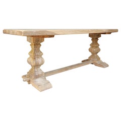 20th Century Stripped Oak Monastery Dining Table or Console