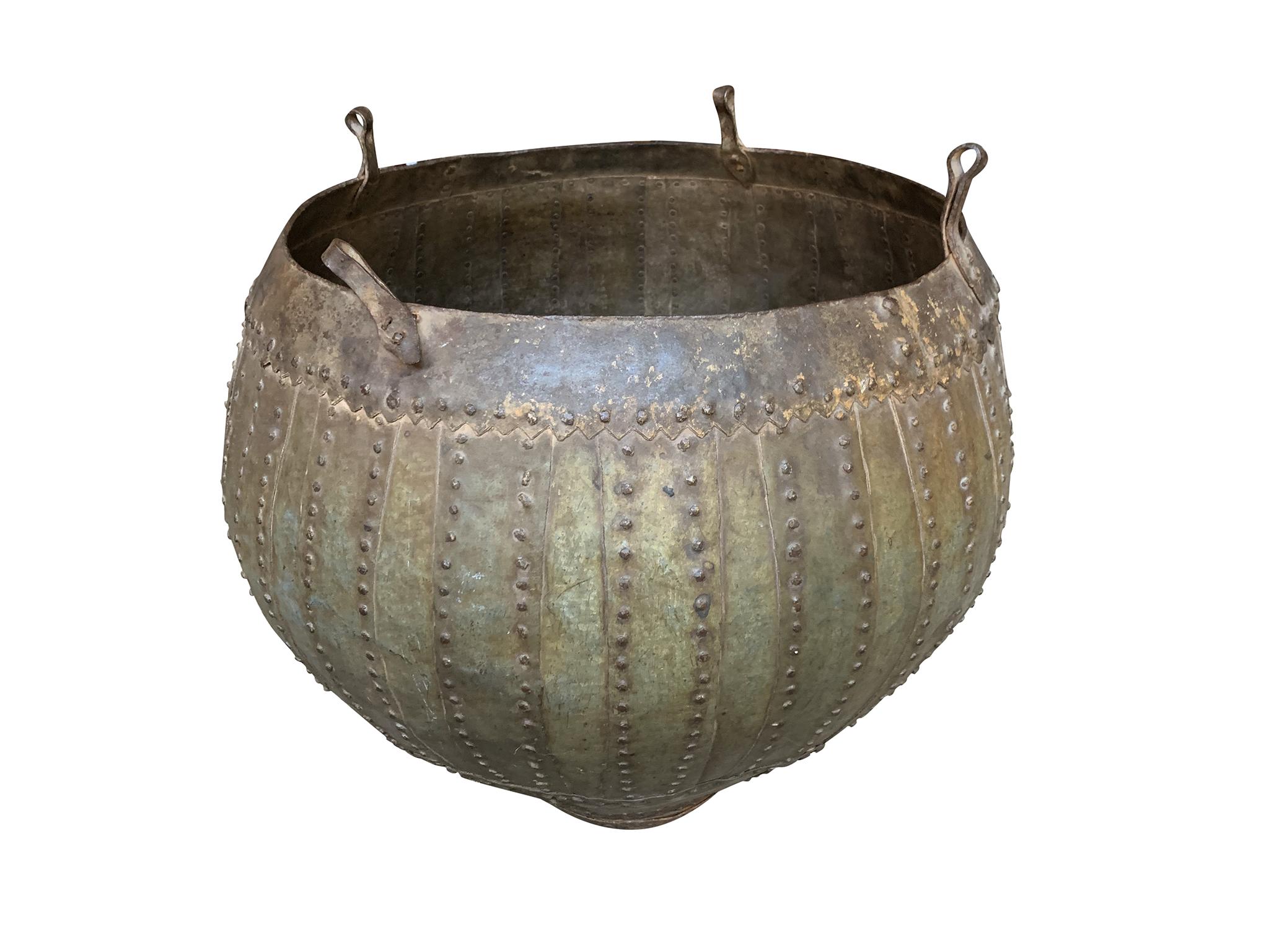 20th Century Studded Brass & Bronze Urn In Good Condition For Sale In New York, NY