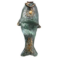 1990 Studio A Bronze Fish Candle Holder Mikel Sculpture