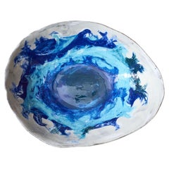 20th century Studio pottery bowl - Blue waves