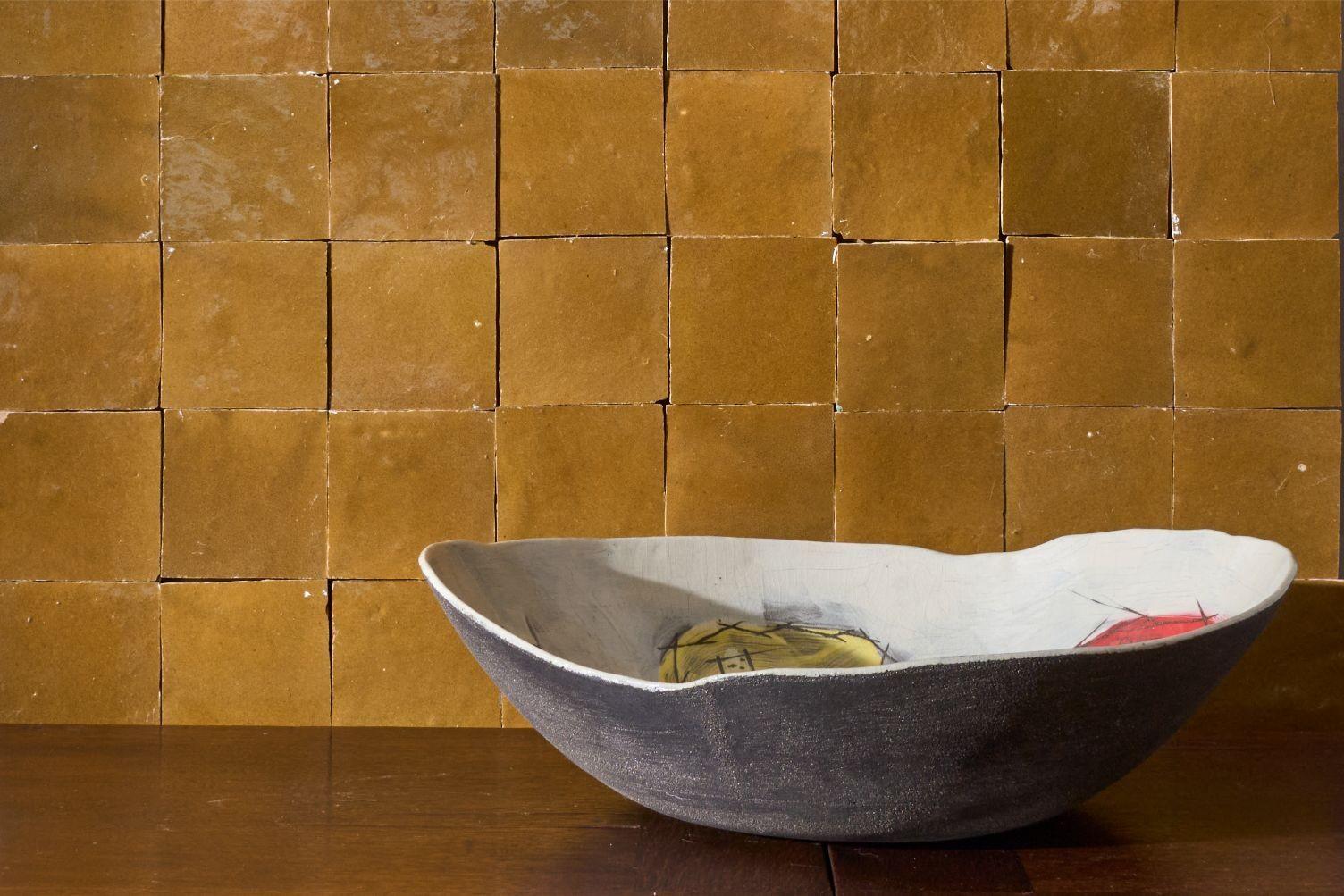 Pottery 20th Century studio pottery bowl - Wide abstract For Sale