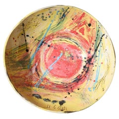 Vintage 20th century Studio pottery bowl - Yellow splash
