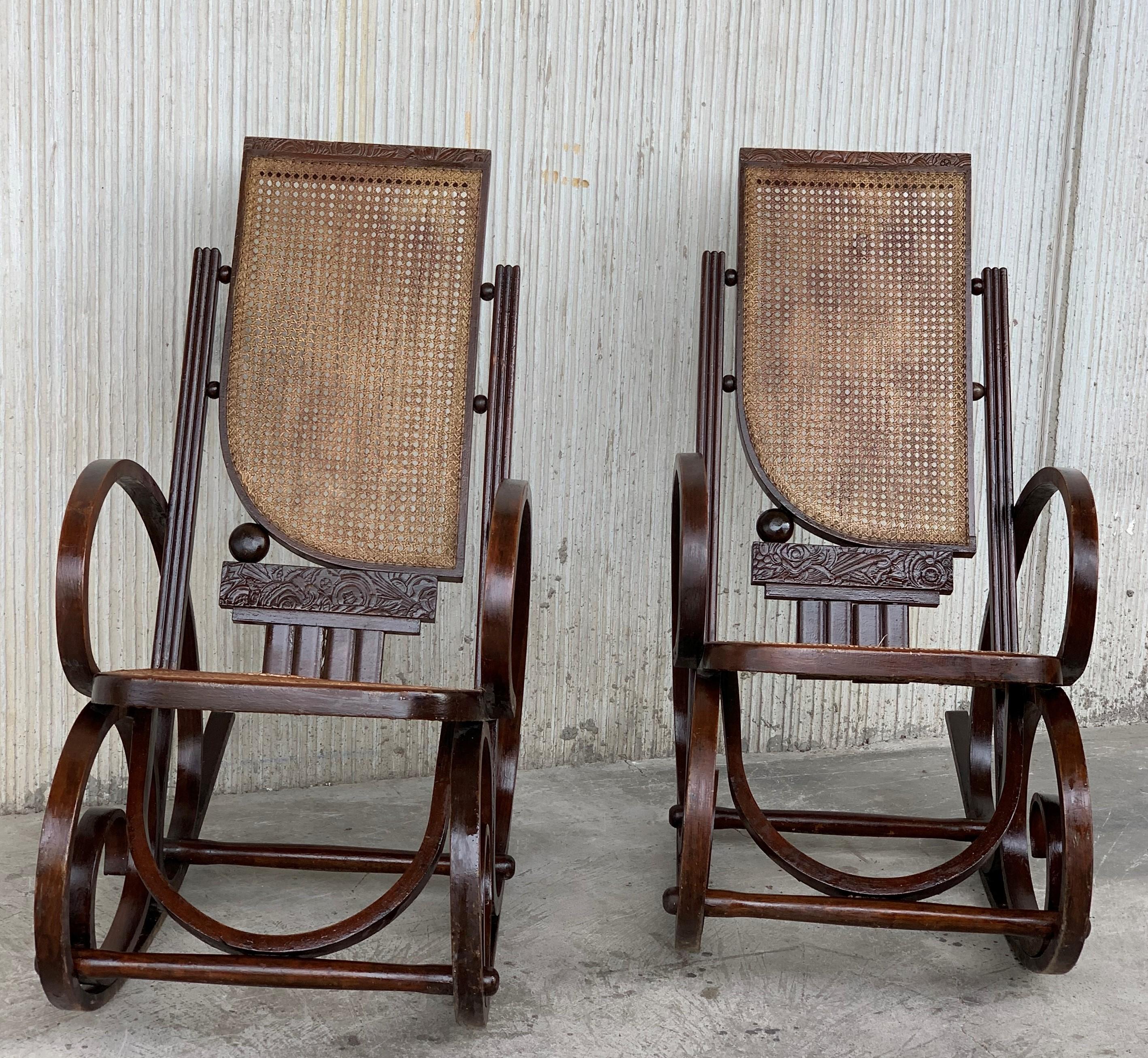 Stunning Art Deco bentwood and reed seats rocking chairs.
 