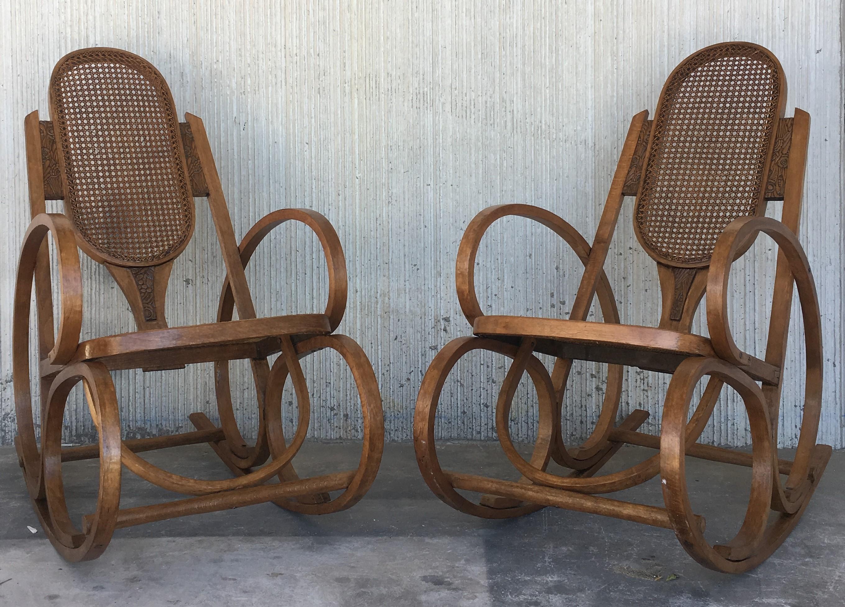 20th Century Stunning Art Deco Bentwood And Reed Seats Rocking