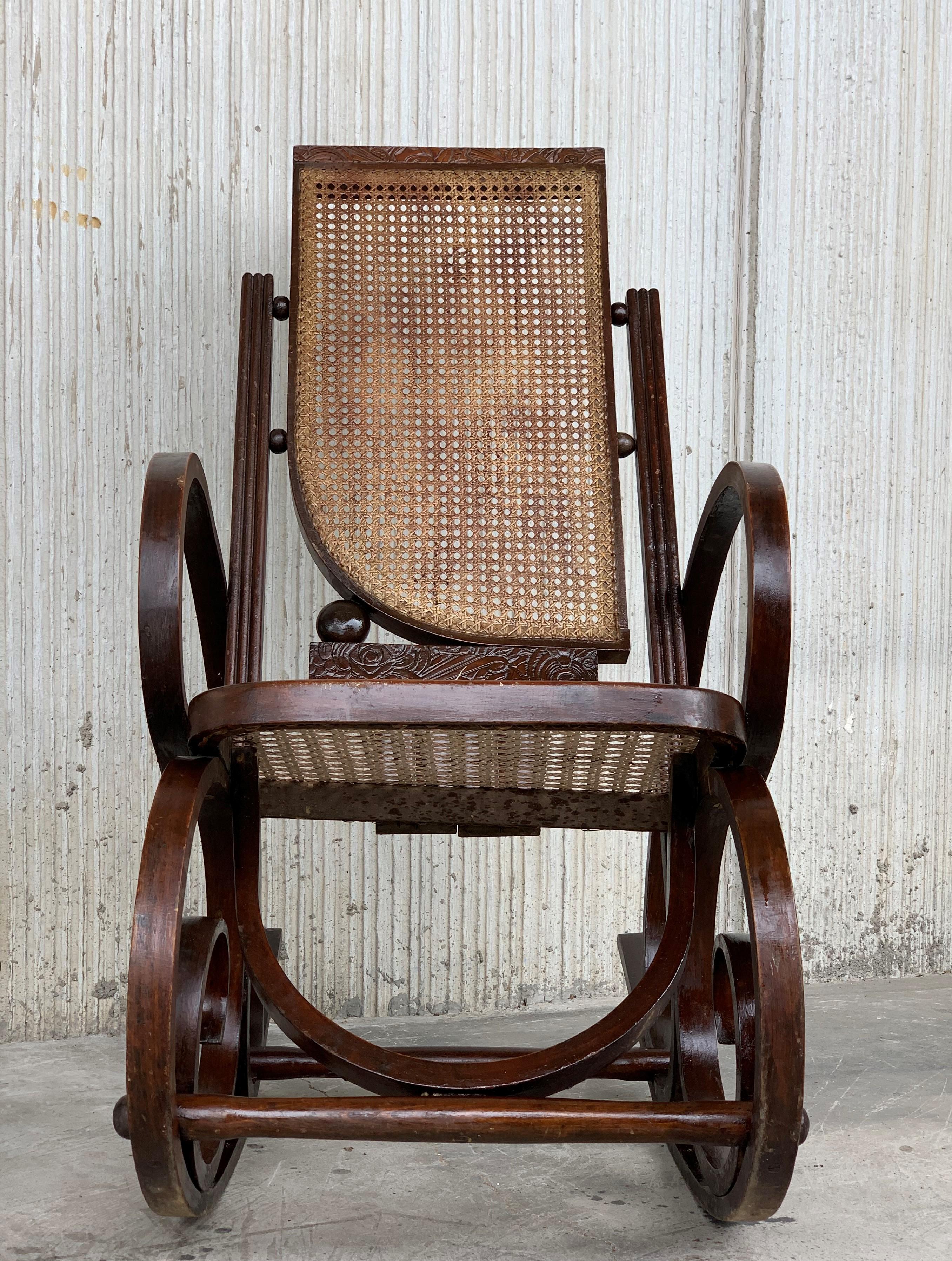 European 20th Century Stunning Art Deco Bentwood and Reed Seats Rocking Chairs