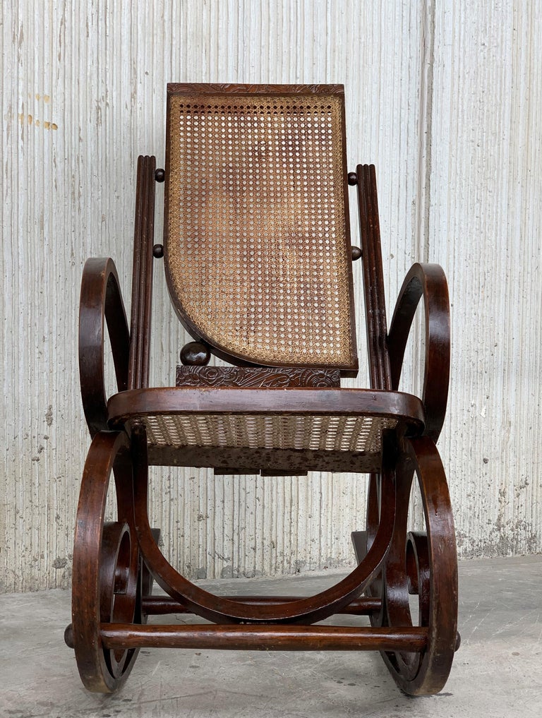 Cane 20th Century Stunning Art Deco Bentwood and Reed Seats Rocking Chairs For Sale