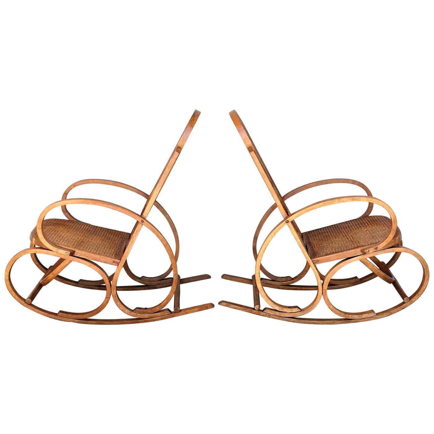 Deco Rocking Chair 20th Century Stunning Art Deco Bentwood and Reed Seats Rocking Chairs ...