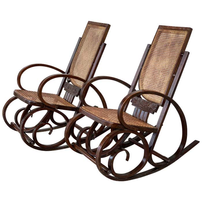 20th Century Stunning Art Deco Bentwood and Reed Seats Rocking Chairs ...