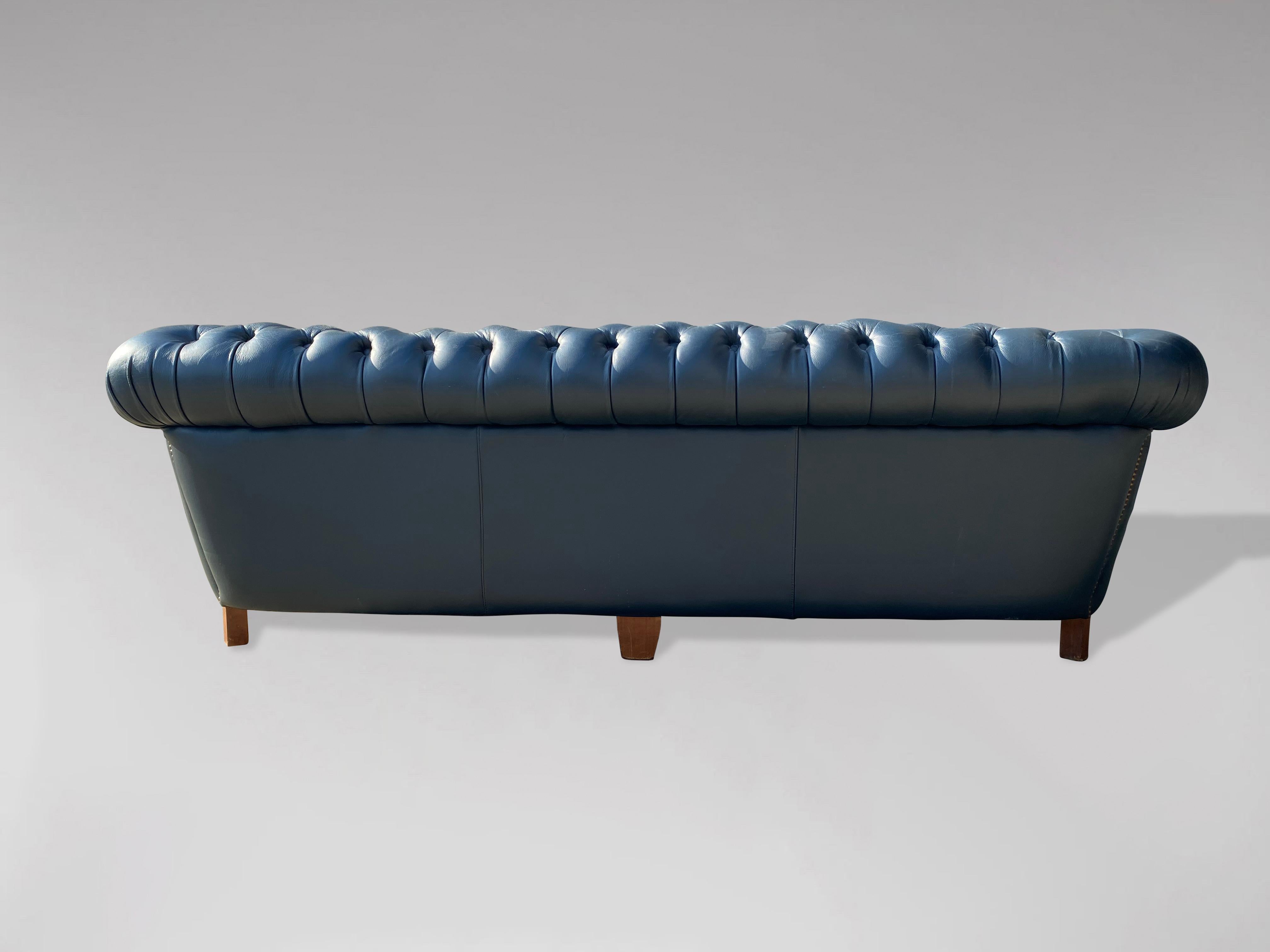 Mid-Century Modern 20th Century Stunning Quality Blue Leather 3 Seater Chesterfield Sofa