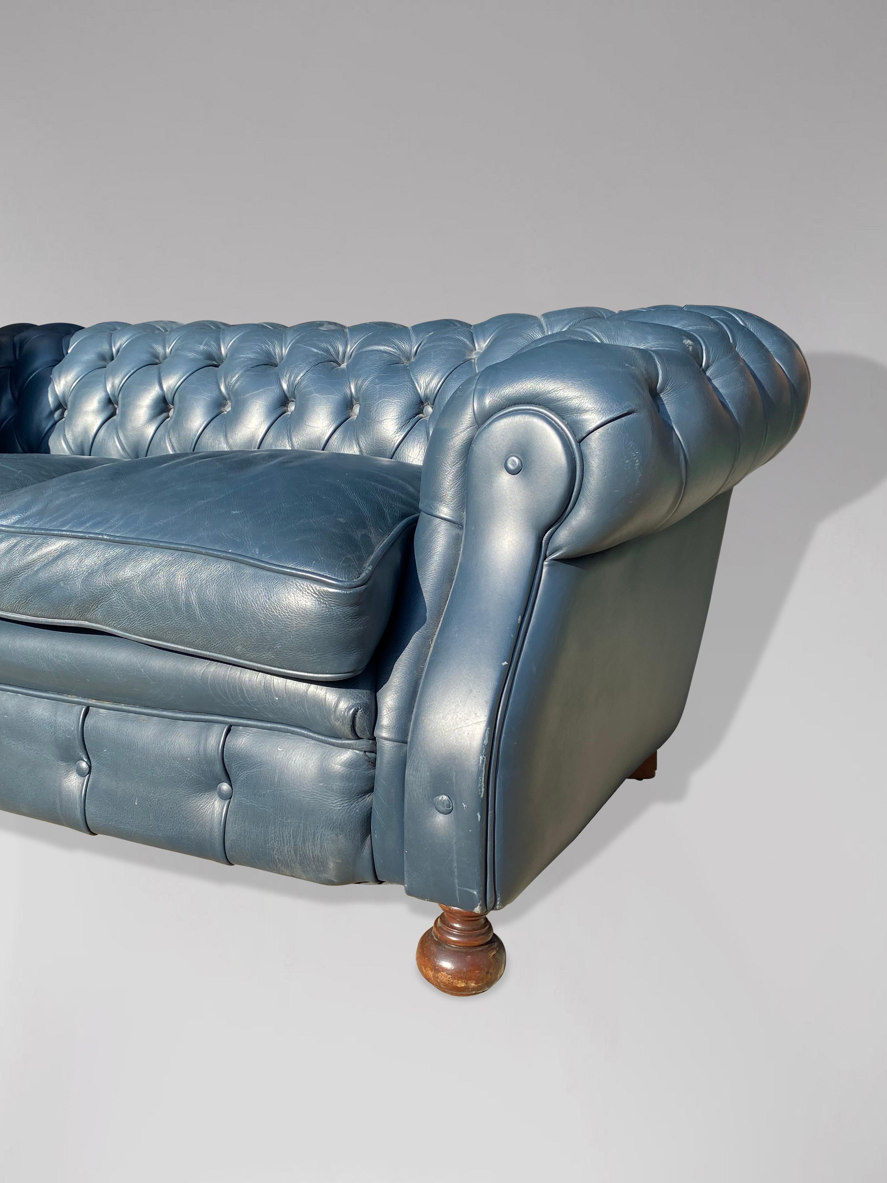 Hand-Crafted 20th Century Stunning Quality Blue Leather 3 Seater Chesterfield Sofa