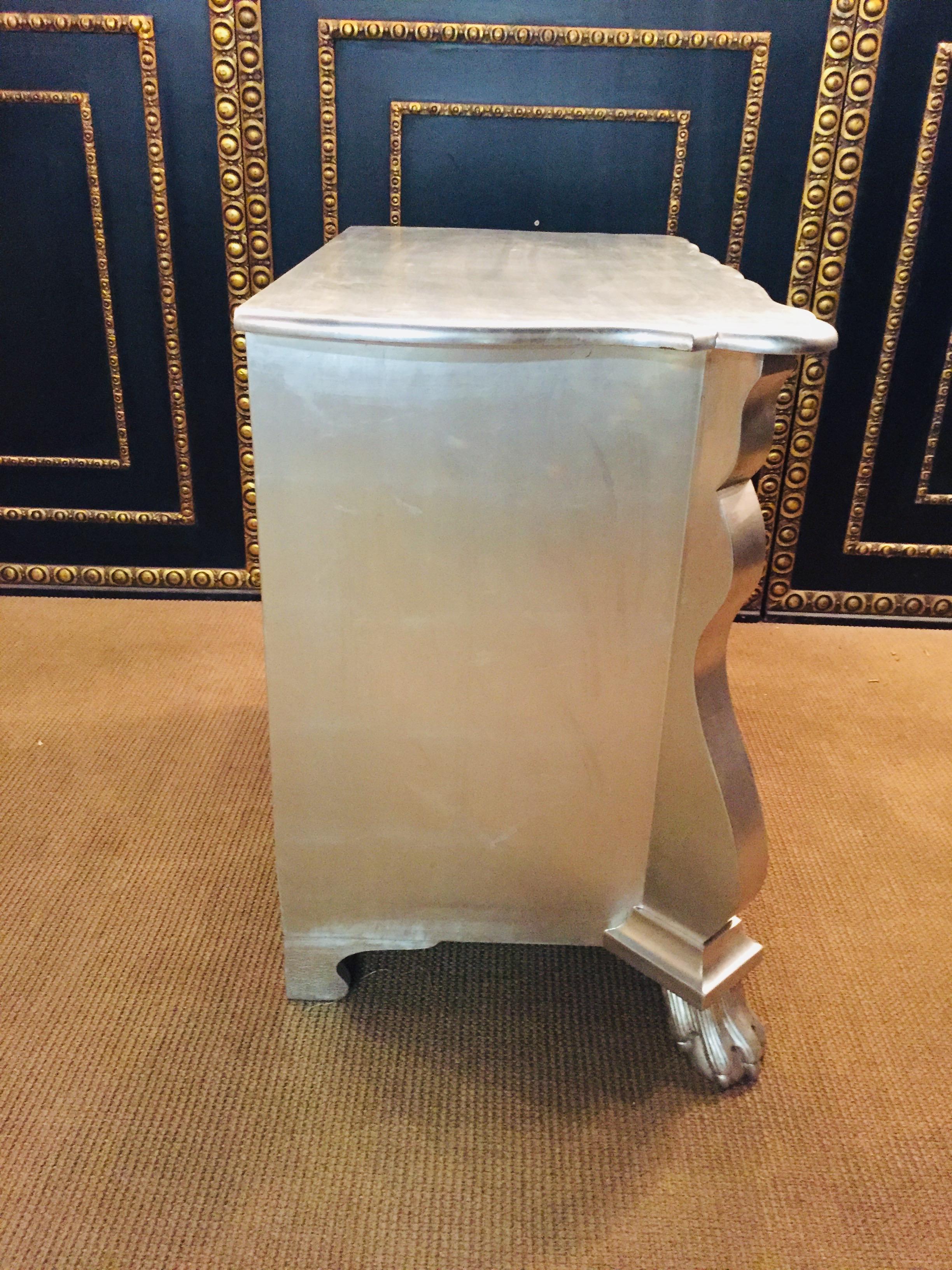 20th Century antique Style Baroque Solid Wood Silver Plated Commode  For Sale 7