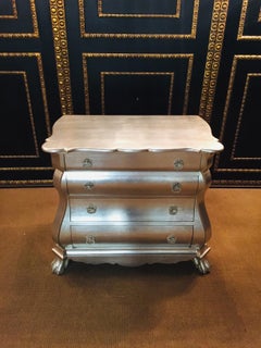 20th Century antique Style Baroque Solid Wood Silver Plated Commode