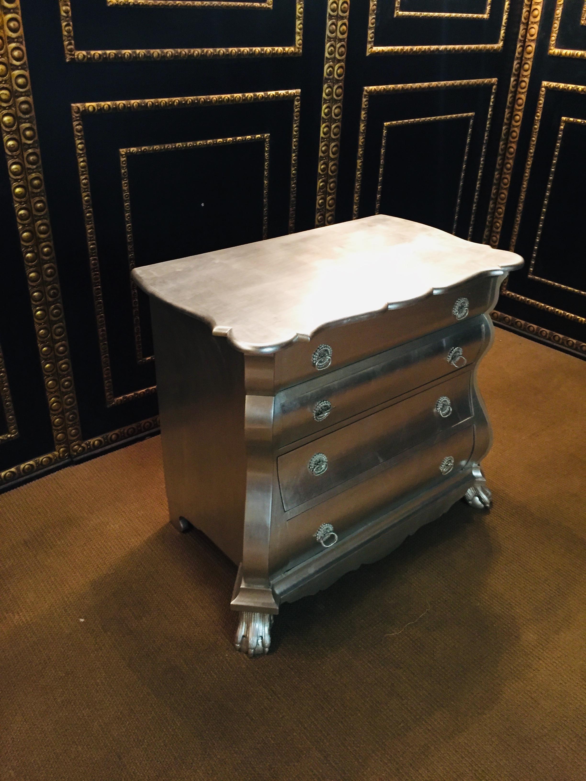 German 20th Century antique Style Baroque Solid Wood Silver Plated Commode  For Sale