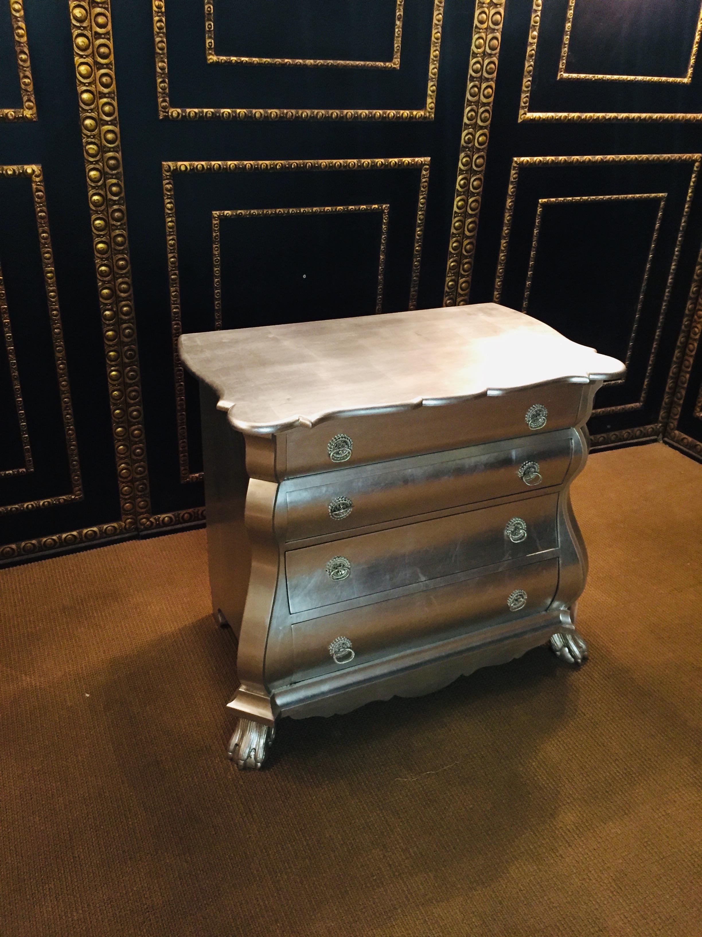 20th Century antique Style Baroque Solid Wood Silver Plated Commode  In Good Condition For Sale In Berlin, DE