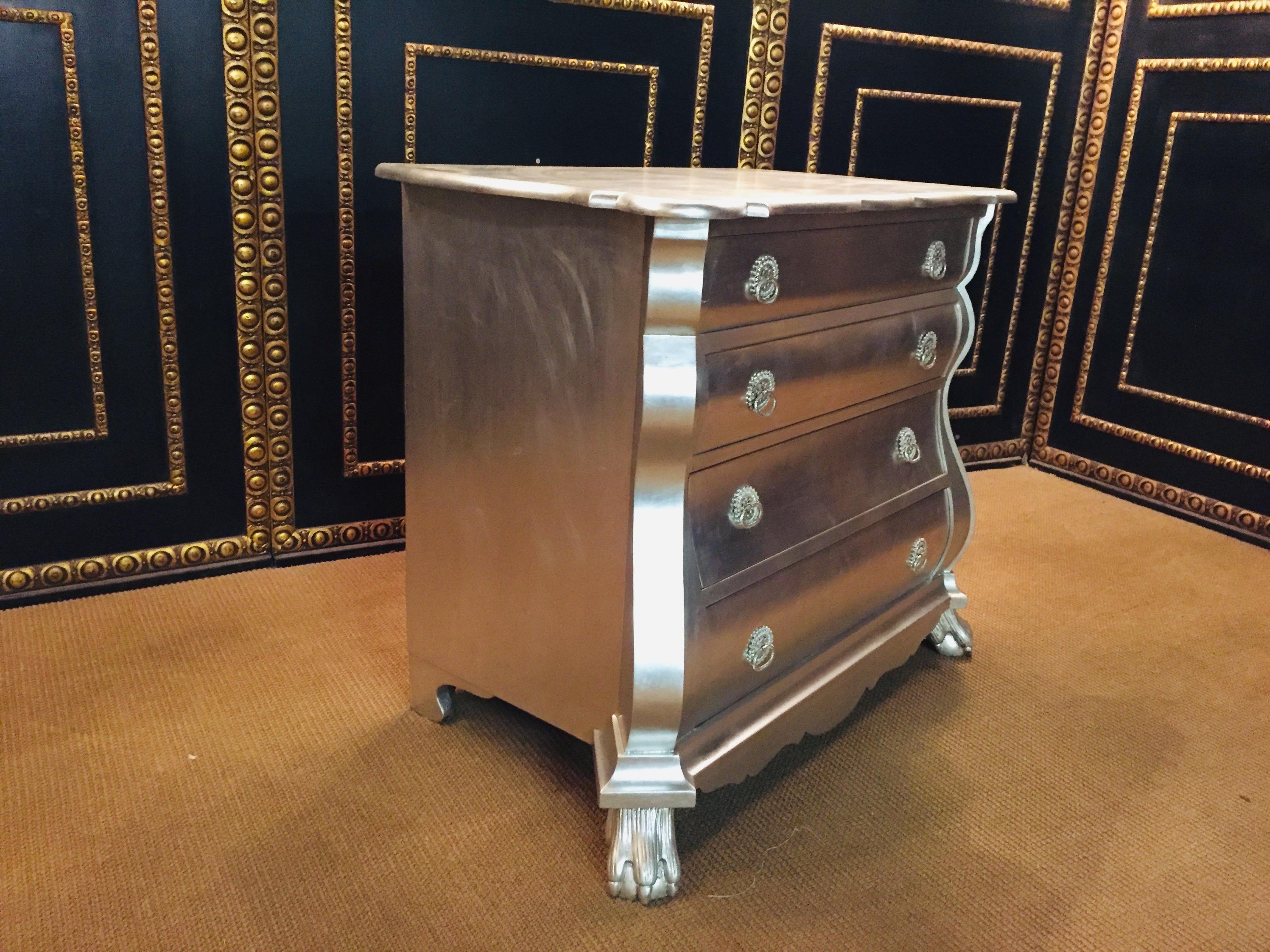 20th Century antique Style Baroque Solid Wood Silver Plated Commode  For Sale 1