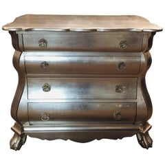 20th Century antique Style Baroque Solid Wood Silver Plated Commode 