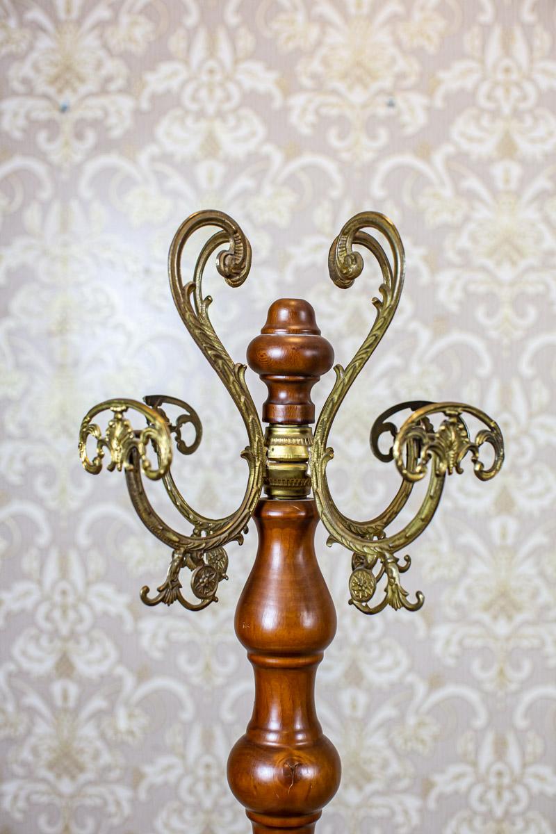 German 20th-Century Stylized Beech Coat Stand with Metal Elements For Sale