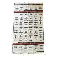 20th Century Sudanese White, Black and Faded Red Wool Rug