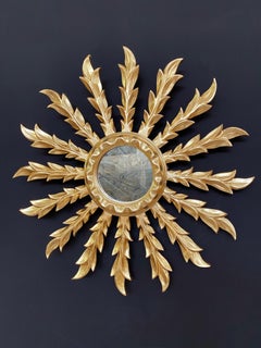 Goldener Spiegel mit Sonnenschliff aus dem 20.