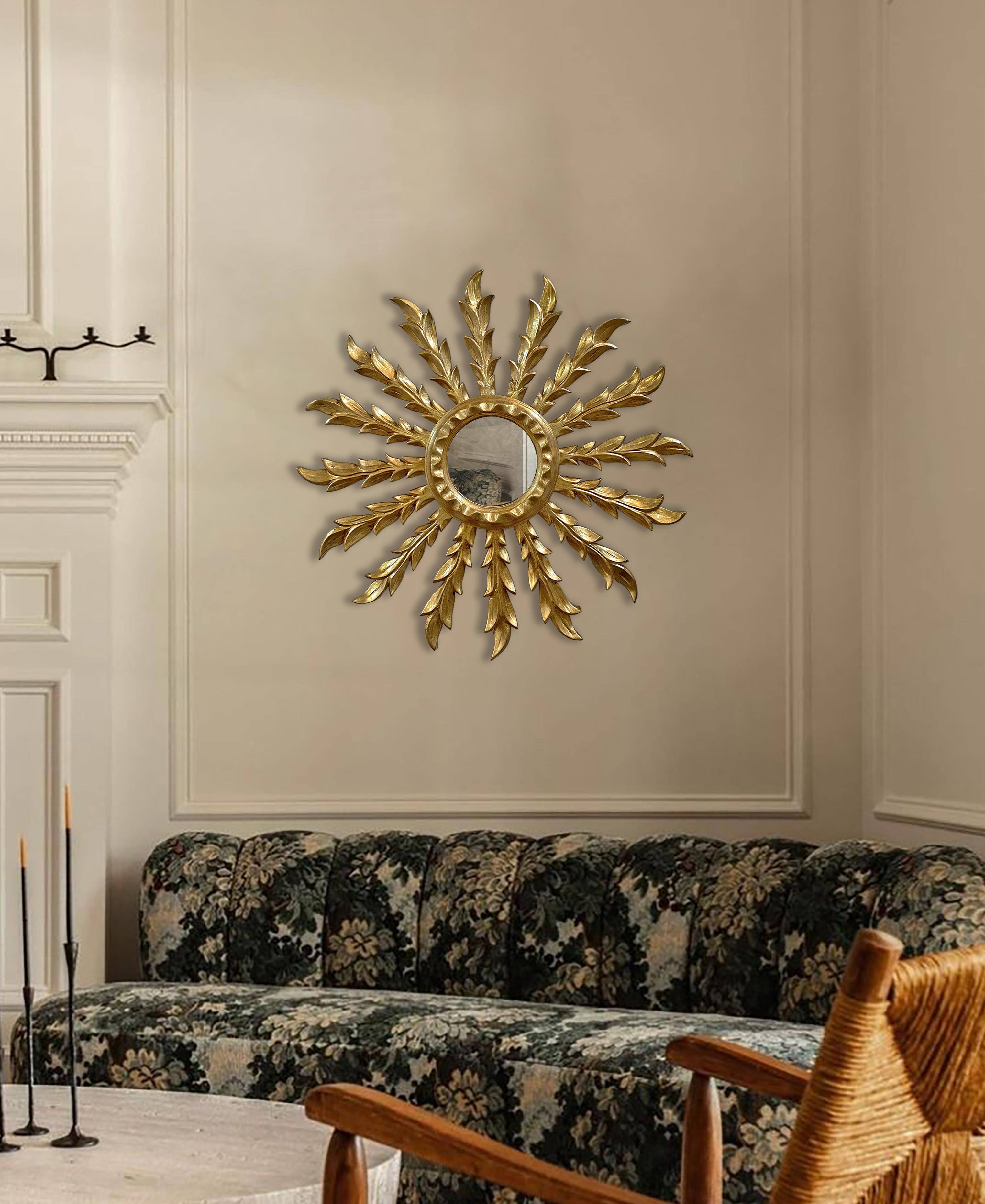 Spanish 20th Century Sunburst Golden Mirror For Sale