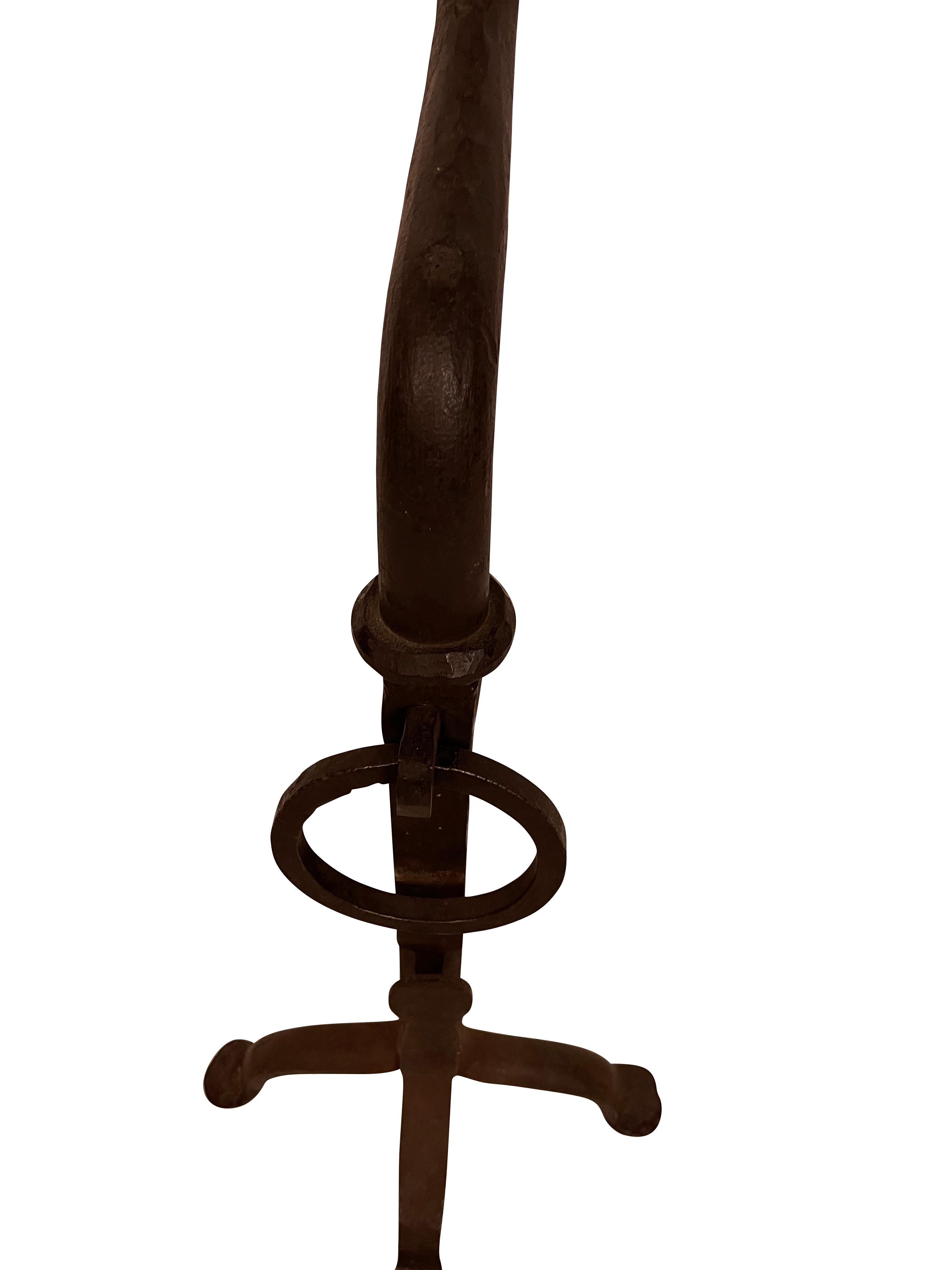 20th Century Sunflower Black Wrought Oversized Iron Hand Forged Andirons For Sale 1