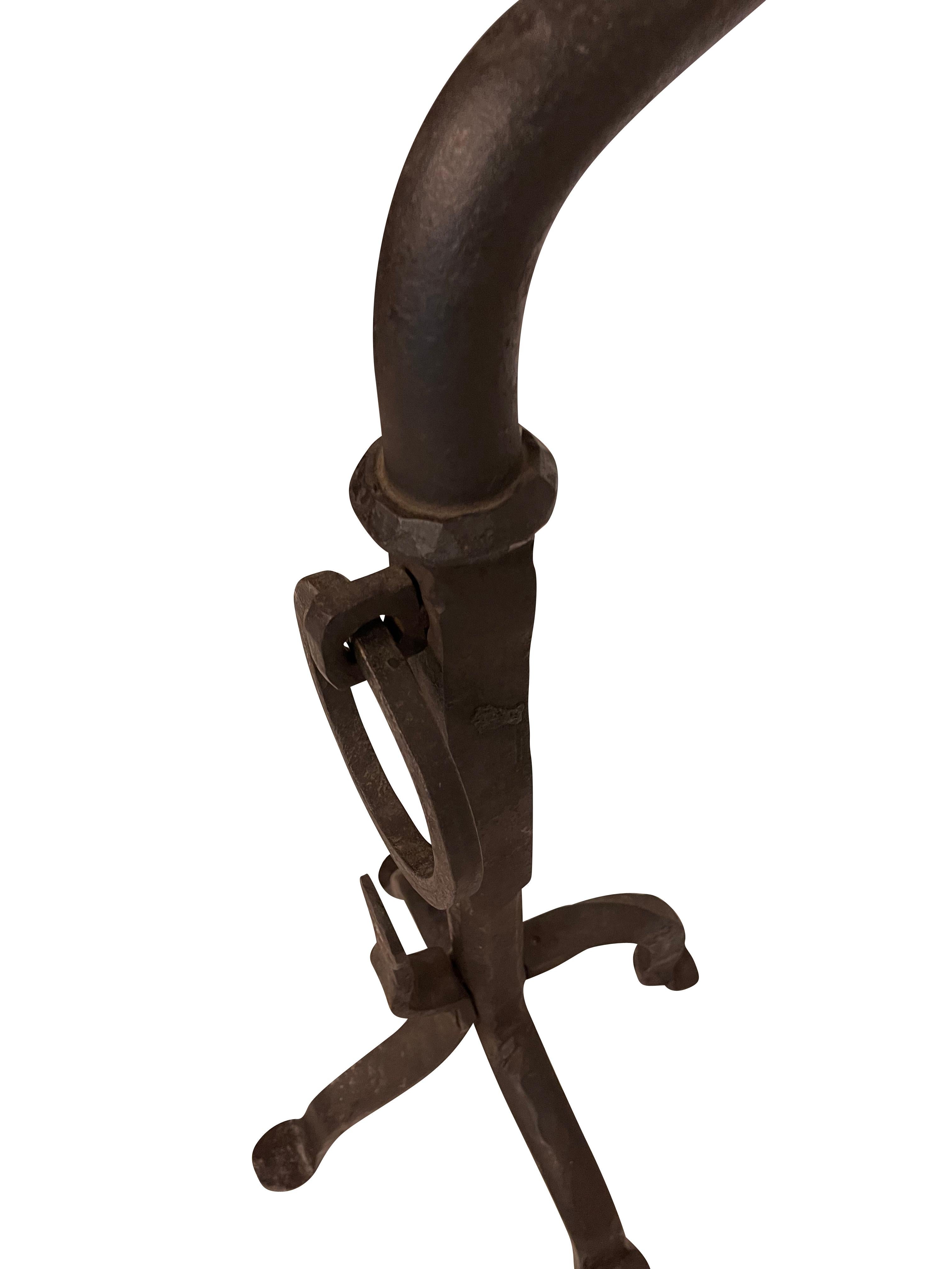 20th Century Sunflower Black Wrought Oversized Iron Hand Forged Andirons For Sale 3