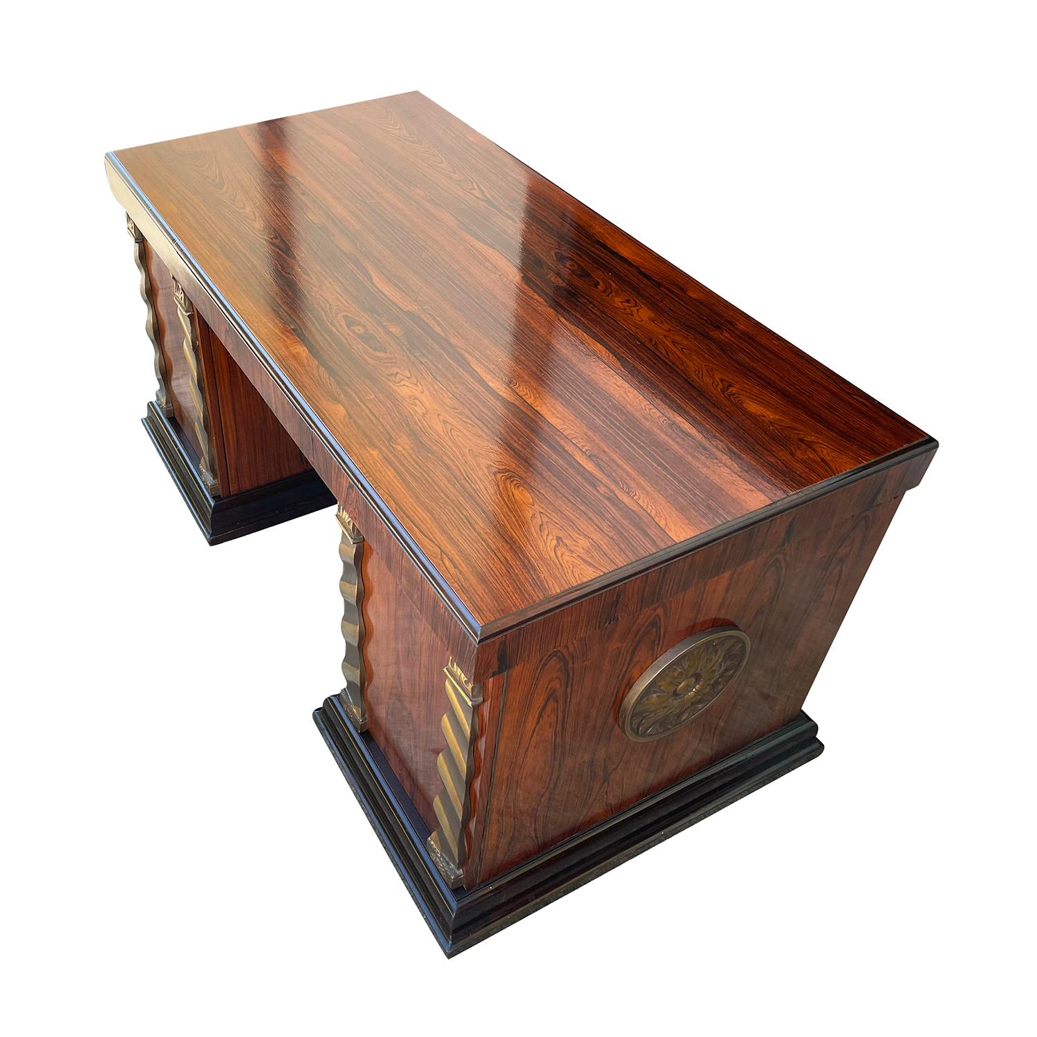 Schwedischer Art-Déco-Schreibtisch aus Jacaranda-Holz des 20. Jahrhunderts – Vintage-Schreibtisch aus Bronze im Angebot 4
