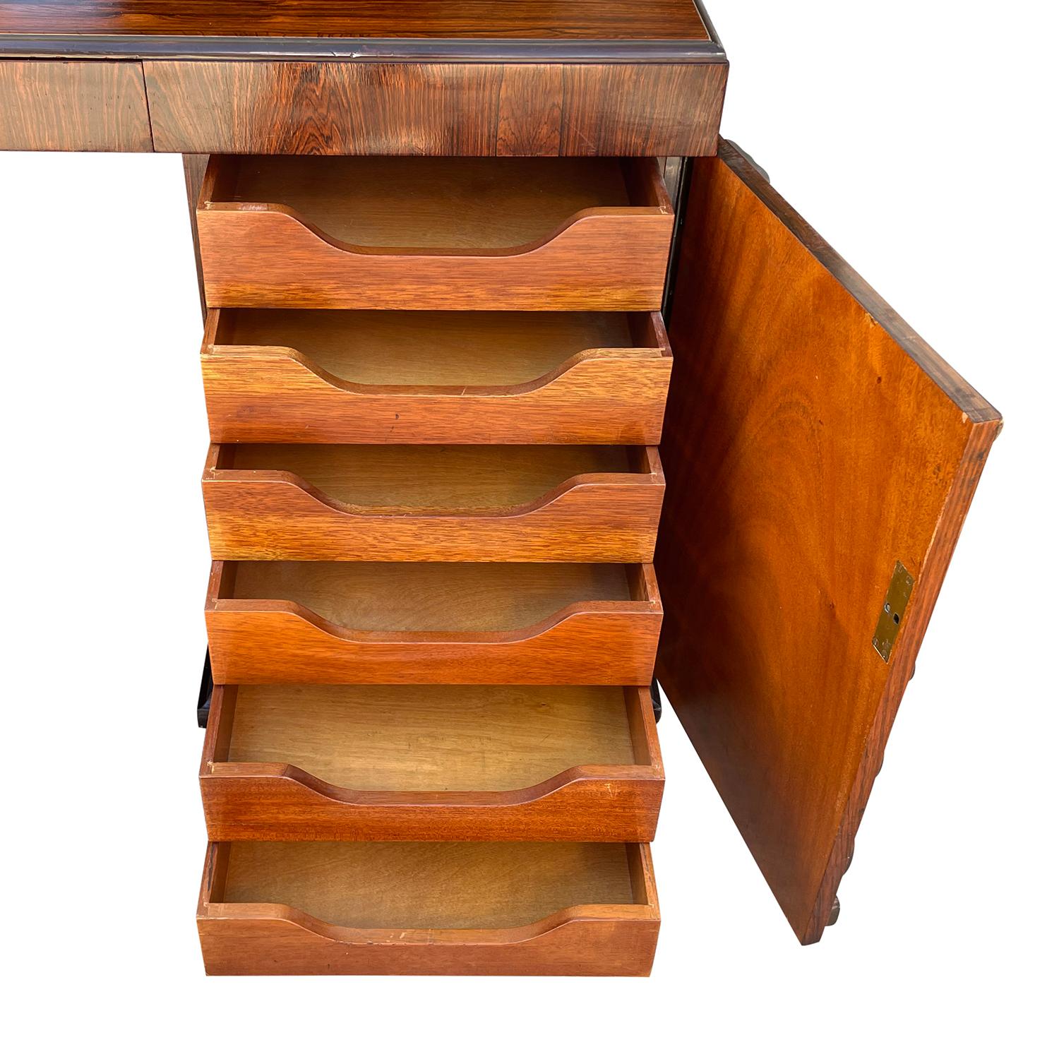 Schwedischer Art-Déco-Schreibtisch aus Jacaranda-Holz des 20. Jahrhunderts – Vintage-Schreibtisch aus Bronze im Angebot 6