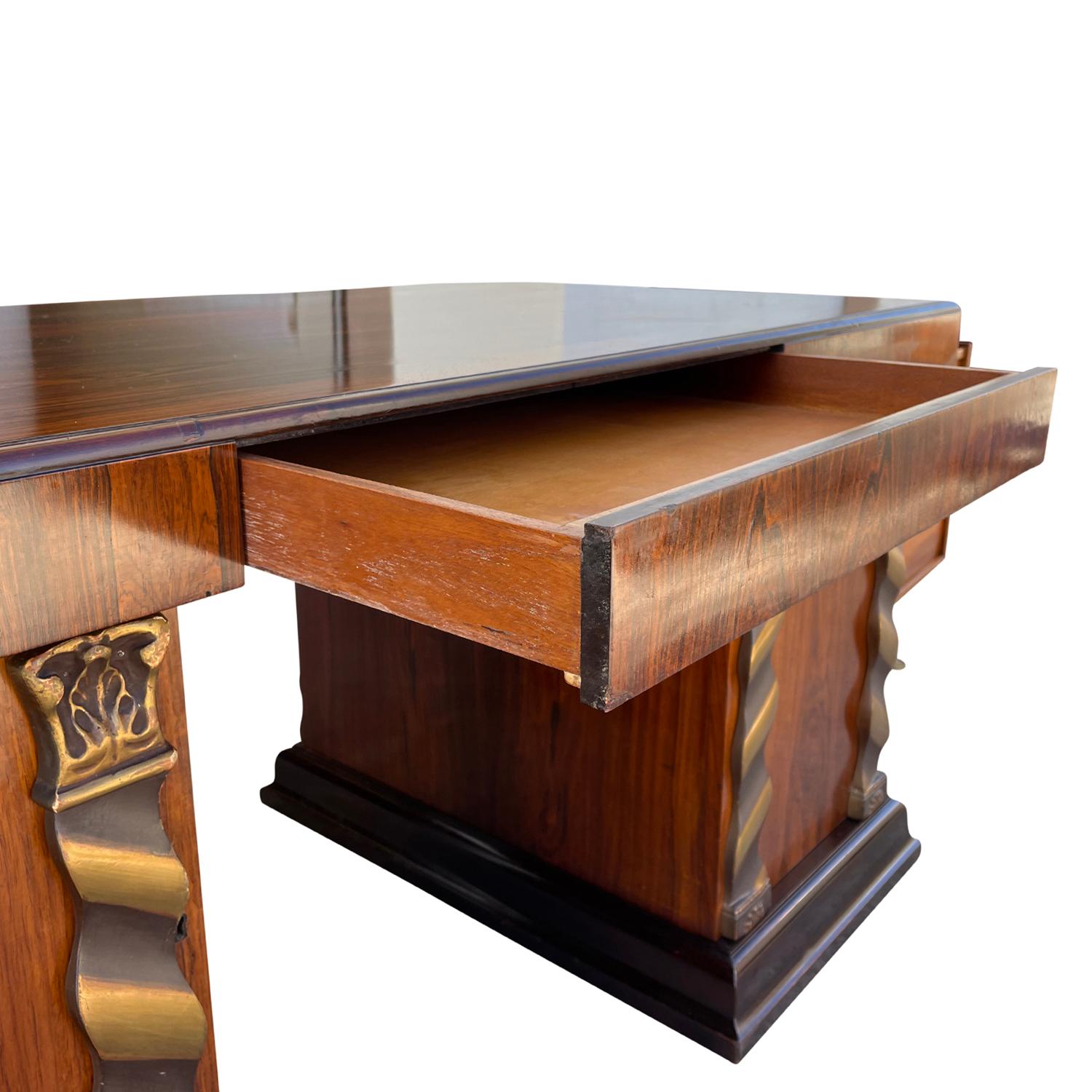 Schwedischer Art-Déco-Schreibtisch aus Jacaranda-Holz des 20. Jahrhunderts – Vintage-Schreibtisch aus Bronze im Angebot 8