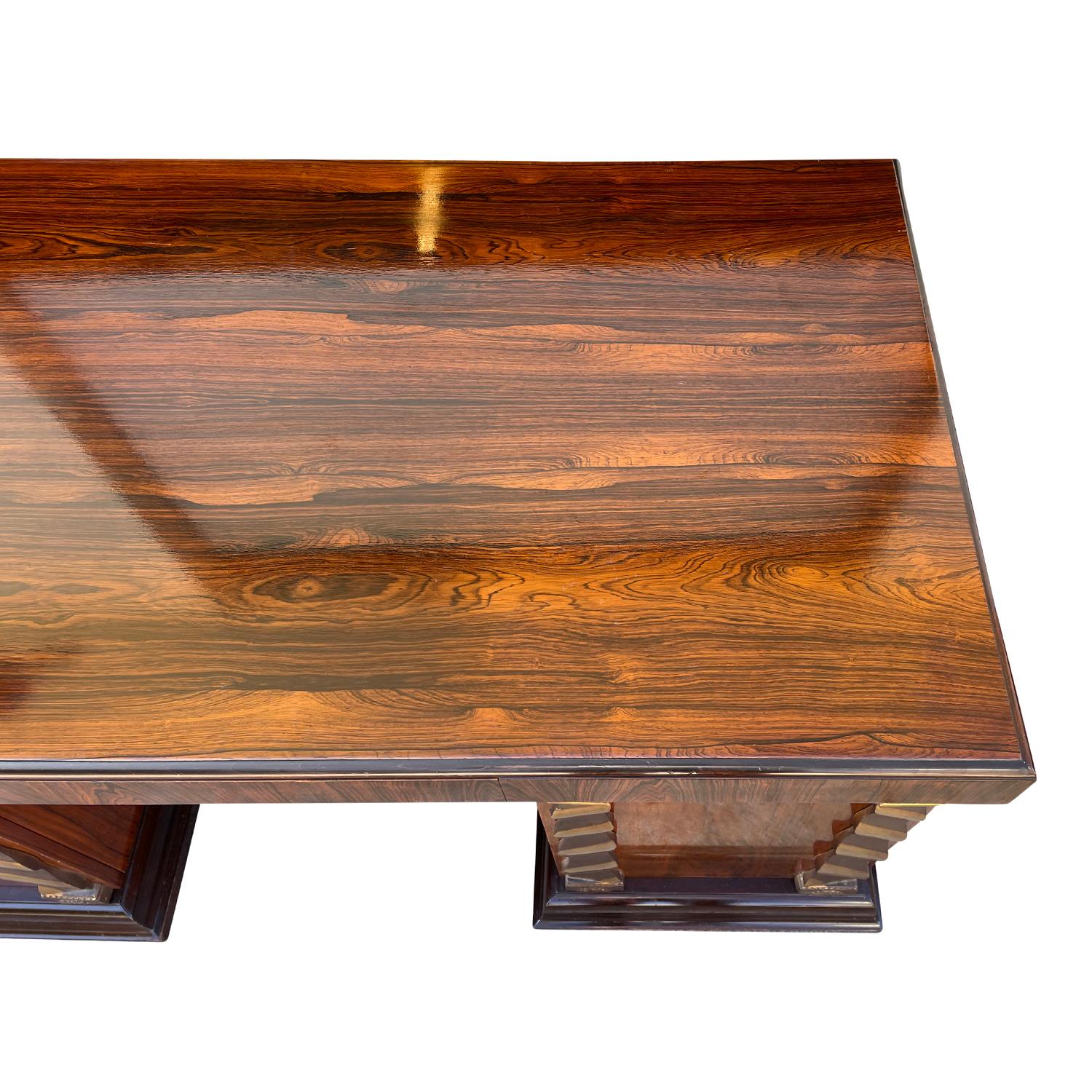 Table à écrire suédoise Art Déco du 20ème siècle en bois de jacaranda - Bureau en bronze vintage en vente 7