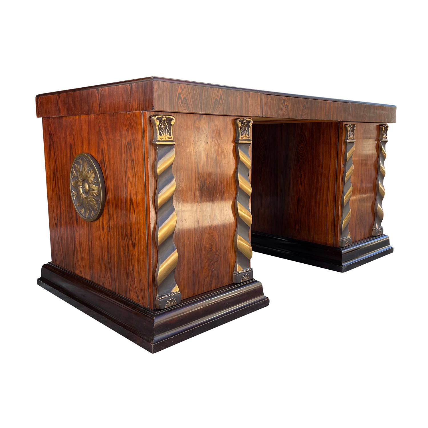 Schwedischer Art-Déco-Schreibtisch aus Jacaranda-Holz des 20. Jahrhunderts – Vintage-Schreibtisch aus Bronze im Angebot 2