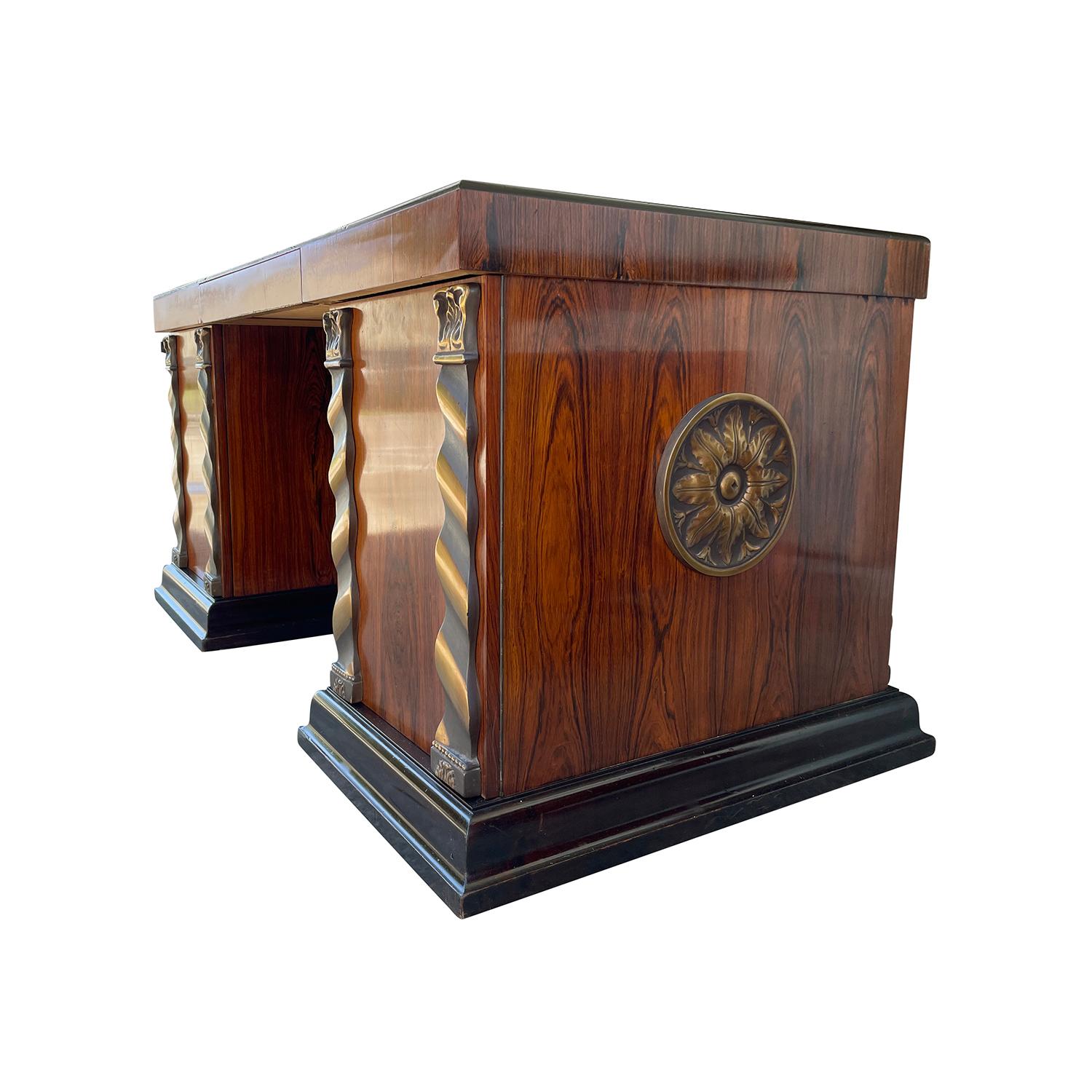 Schwedischer Art-Déco-Schreibtisch aus Jacaranda-Holz des 20. Jahrhunderts – Vintage-Schreibtisch aus Bronze im Angebot 3