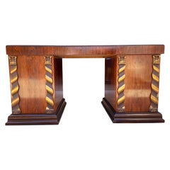 20th Century Swedish Art Deco Jacarandawood Writing Table - Vintage Bronze Desk