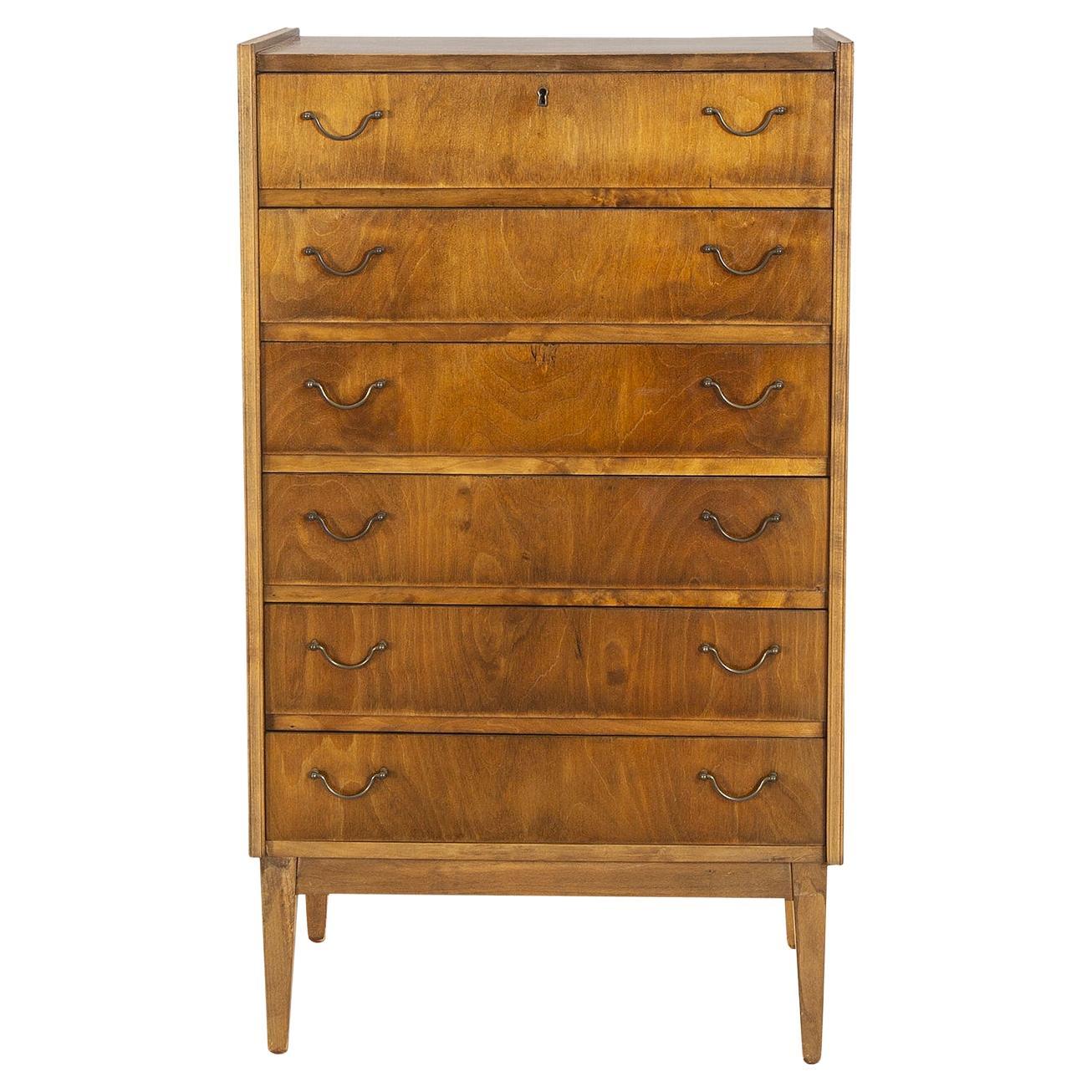 20th Century Swedish Birchwood Semainier Chest - Vintage Scandinavian Cabinet For Sale