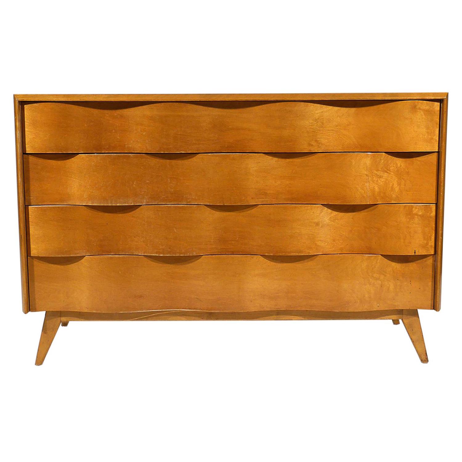 20th Century Swedish Birchwood Wave Front Chest of Drawers by Edmond J. Spence