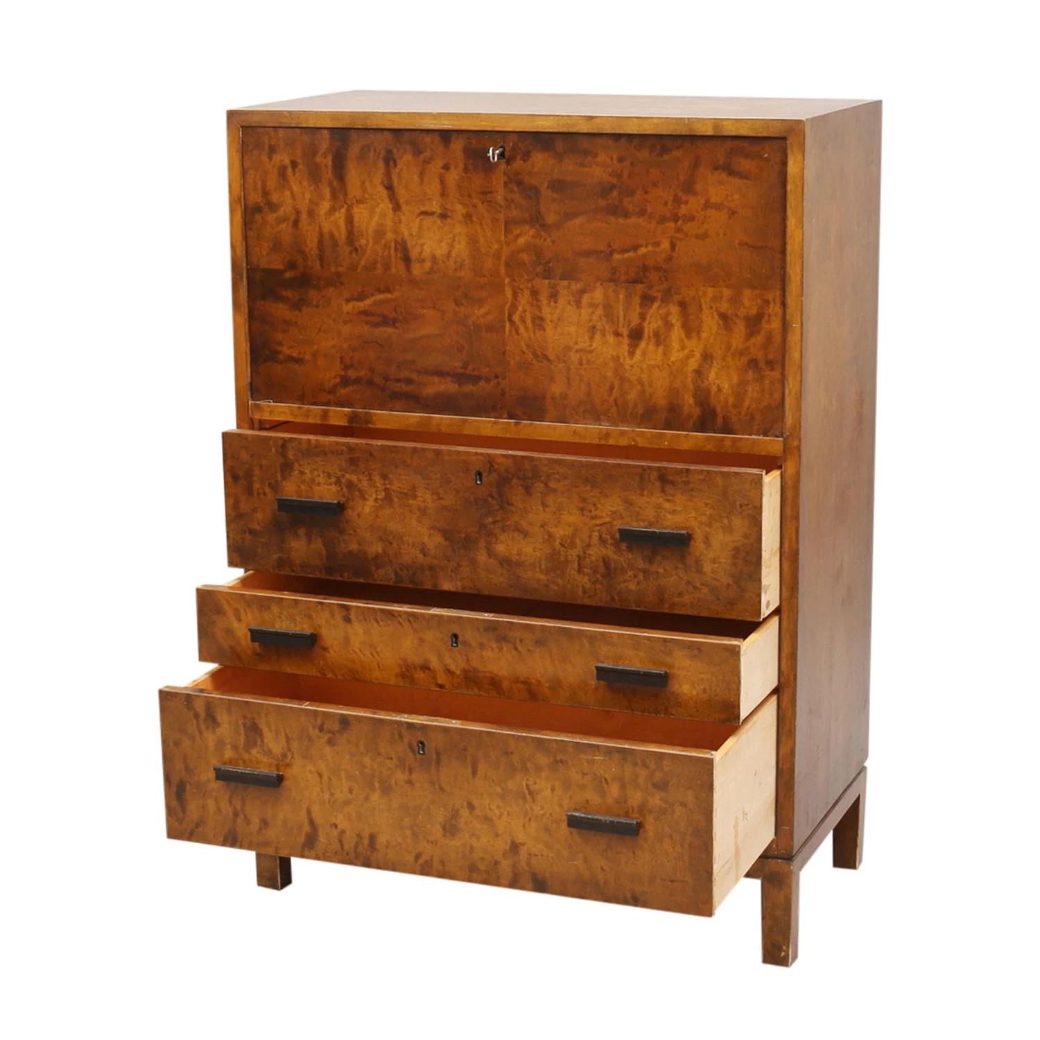 Art Deco 20th Century Swedish Birchwood Writing Agency - Chest Attributed to Axel Larsson For Sale