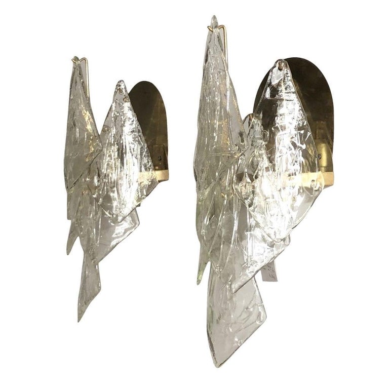 Hand-Crafted 20th Century Swedish Crystal Glass Orrefors Wall Sconces by Carl Fagerlund For Sale