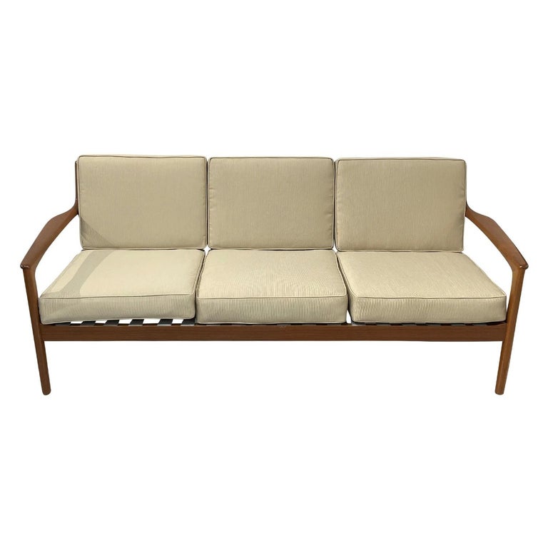 Hand-Carved 20th Century Swedish Dux Three Seater Teakwood Sofa, Settee by Folke Ohlsson For Sale