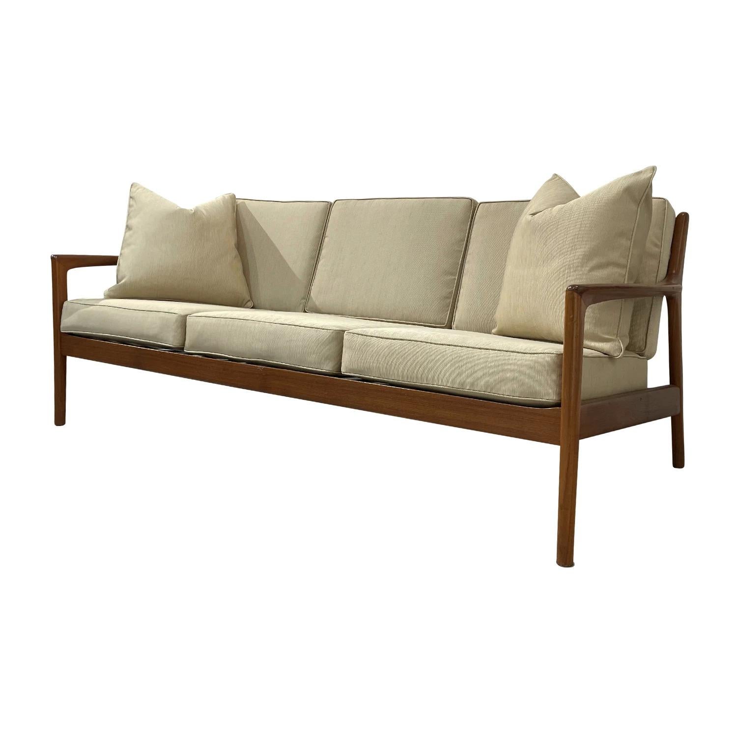 Fabric 20th Century Swedish Dux Three Seater Teak Sofa, Vintage Settee by Folke Ohlsson For Sale