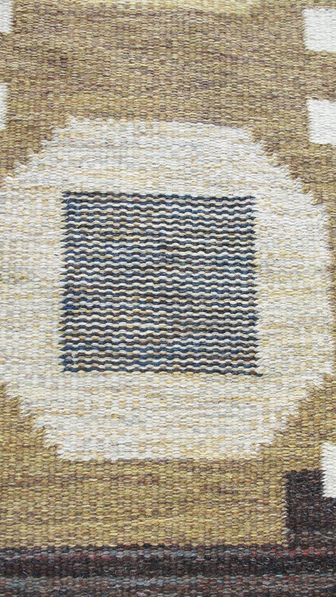 Hand-Knotted 20th Century Swedish Flat-Weave Carpet by Agda Osterberg, Free Shipping For Sale