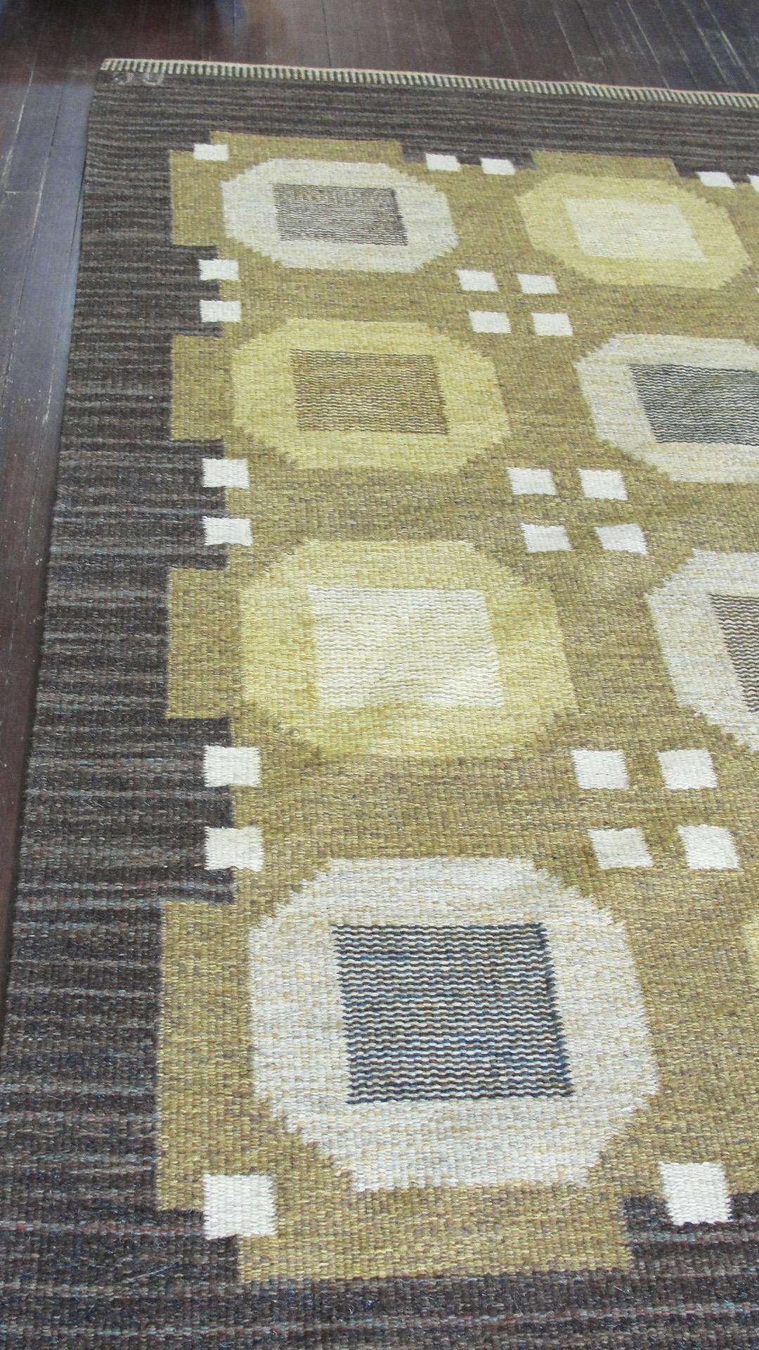 Wool 20th Century Swedish Flat-Weave Carpet by Agda Osterberg, Free Shipping For Sale