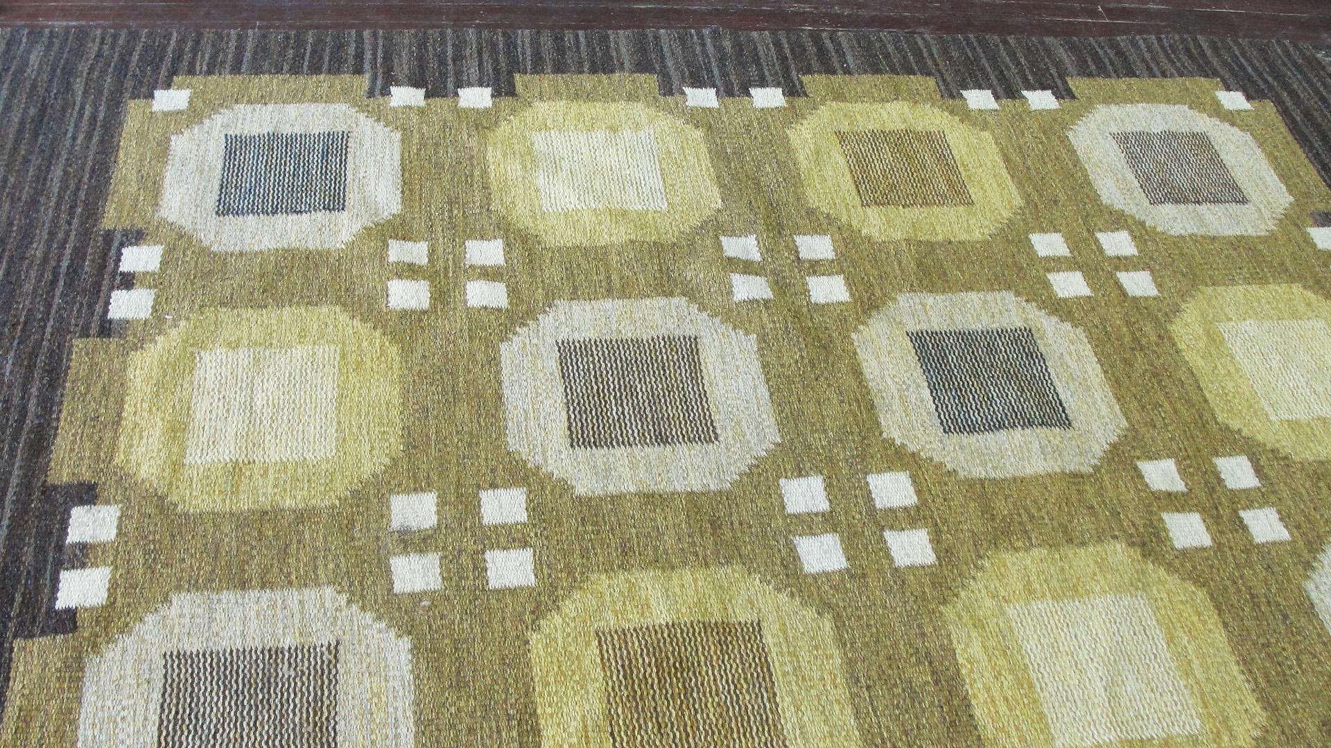 20th Century Swedish Flat-Weave Carpet by Agda Osterberg, Free Shipping For Sale 1