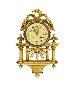 20th century Swedish gilt carved wood wall clock