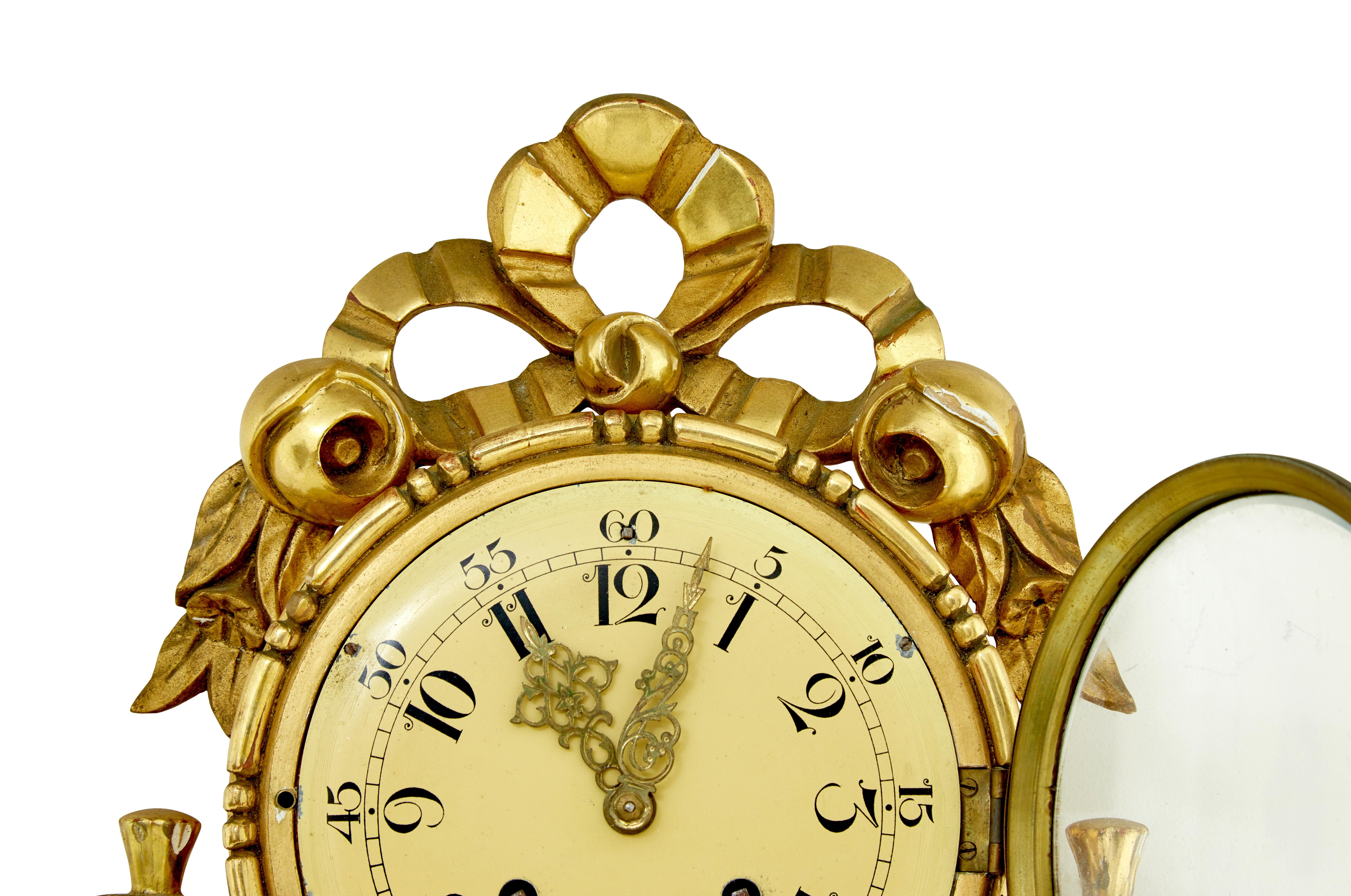 Woodwork 20th century Swedish gilt carved wood wall clock For Sale