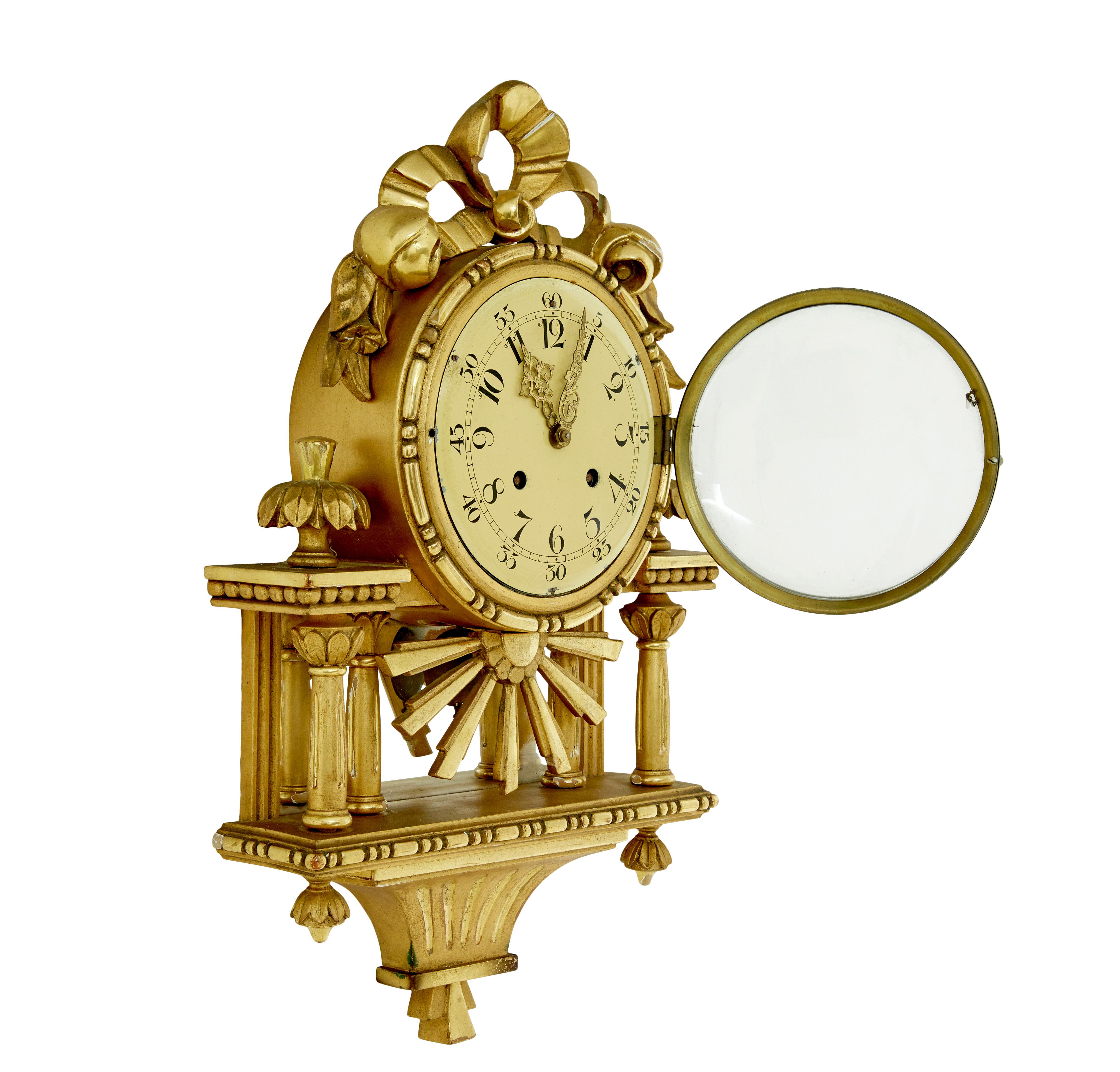 20th Century 20th century Swedish gilt carved wood wall clock For Sale