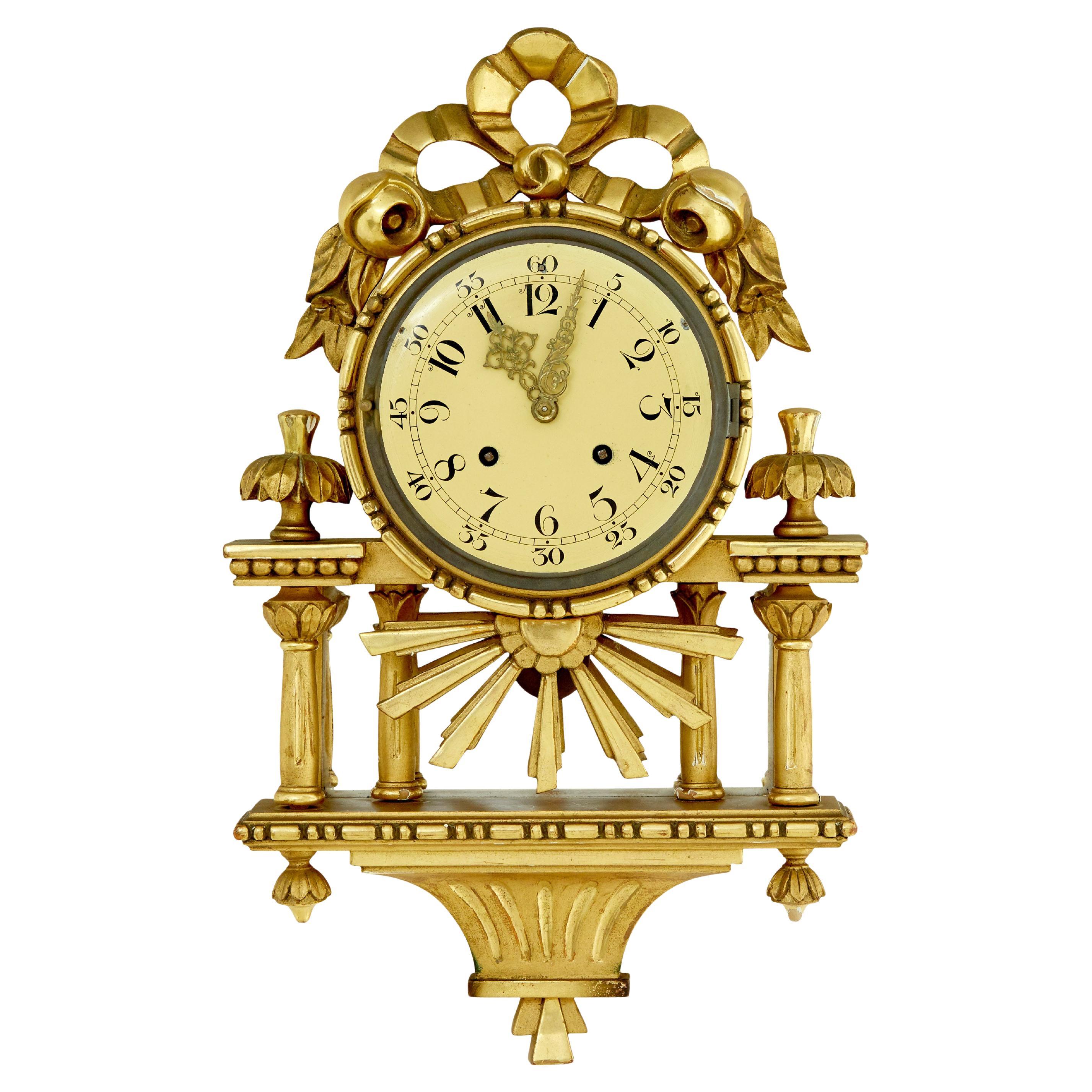 20th century Swedish gilt carved wood wall clock