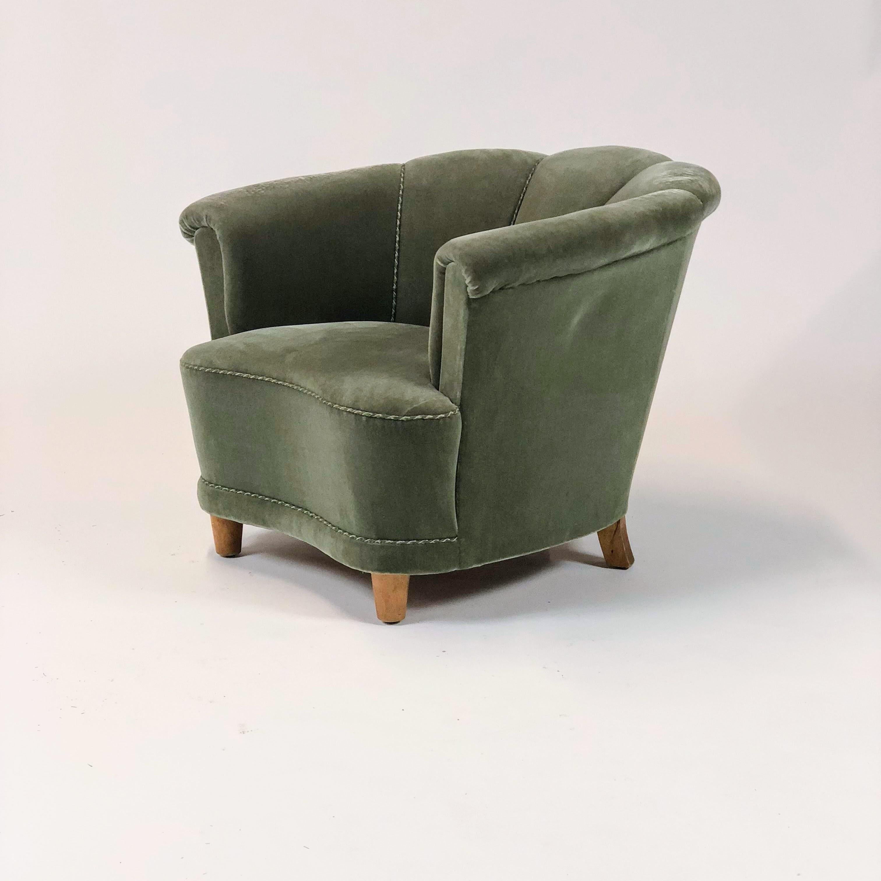 Mid-Century Modern 20th Century Swedish Green Velour Lounge Chairs