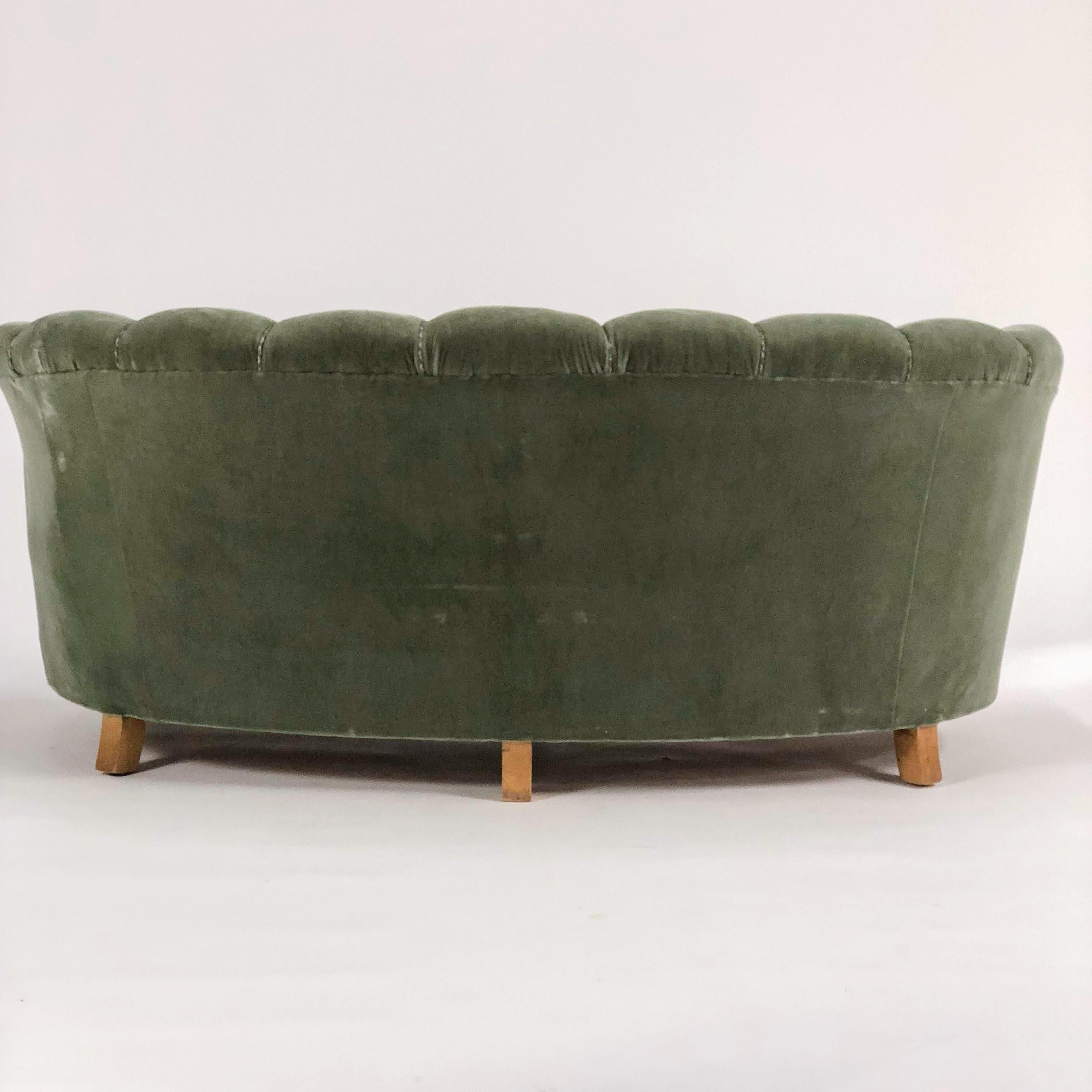 Mid-Century Modern 20th Century Swedish Green Velour Sofa