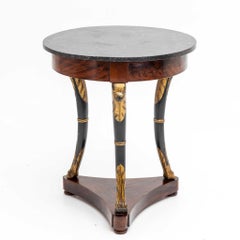 19th Century French Empire Round Mahogany Side Table - Antique Marble Table